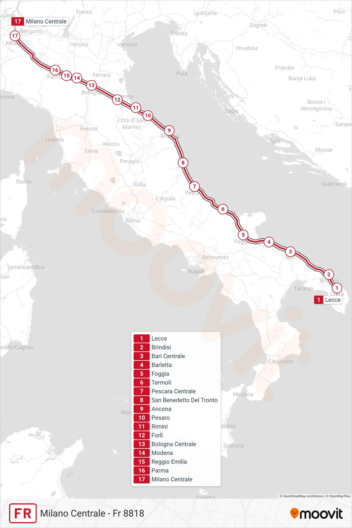 Linea FR treno (Milano Centrale - Fr 8818) - Percorsi e fermate sulla mappa