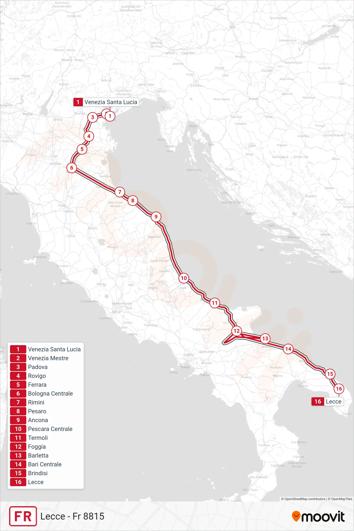 Linea FR  treno (Lecce - Fr 8815) - Percorsi e fermate sulla mappa