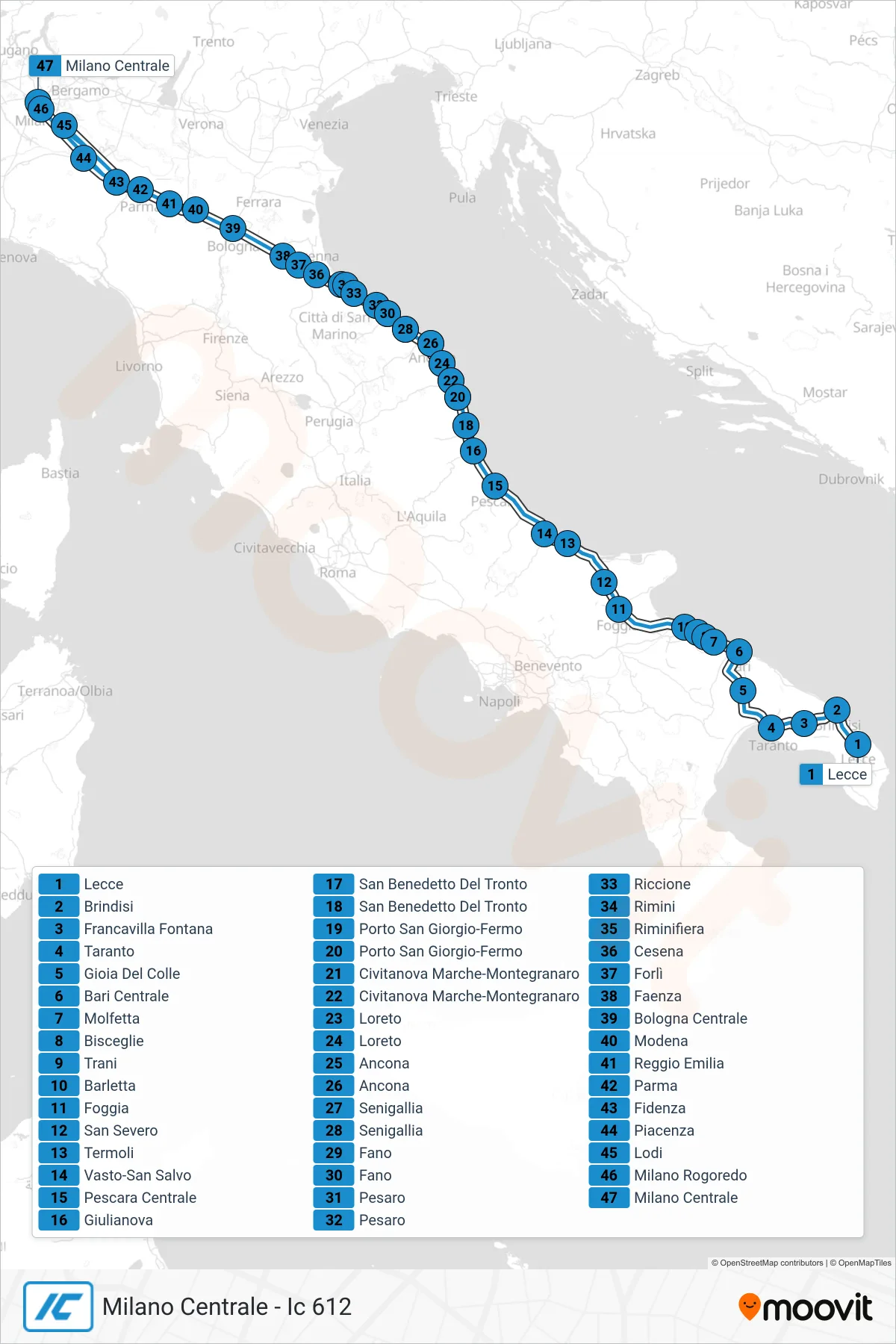 Linea IC  treno (Milano Centrale - Ic 612) - Percorsi e fermate sulla mappa