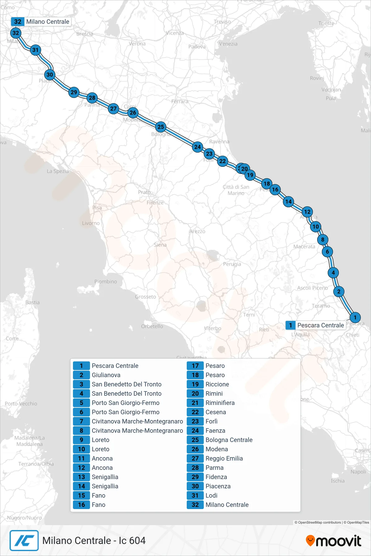 Linea IC treno (Milano Centrale - Ic 604) - Percorsi e fermate sulla mappa