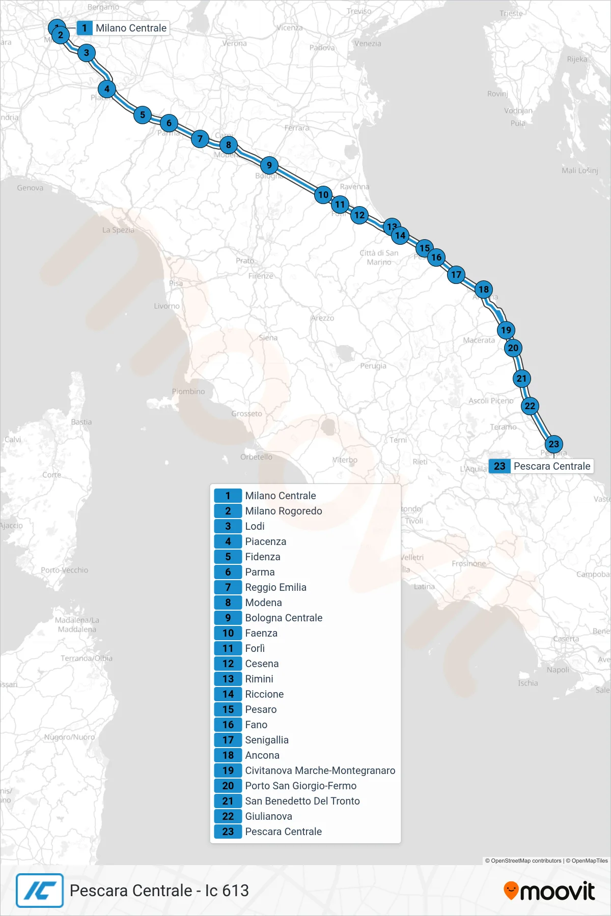 Linea IC treno (Pescara Centrale - Ic 613) - Percorsi e fermate sulla mappa