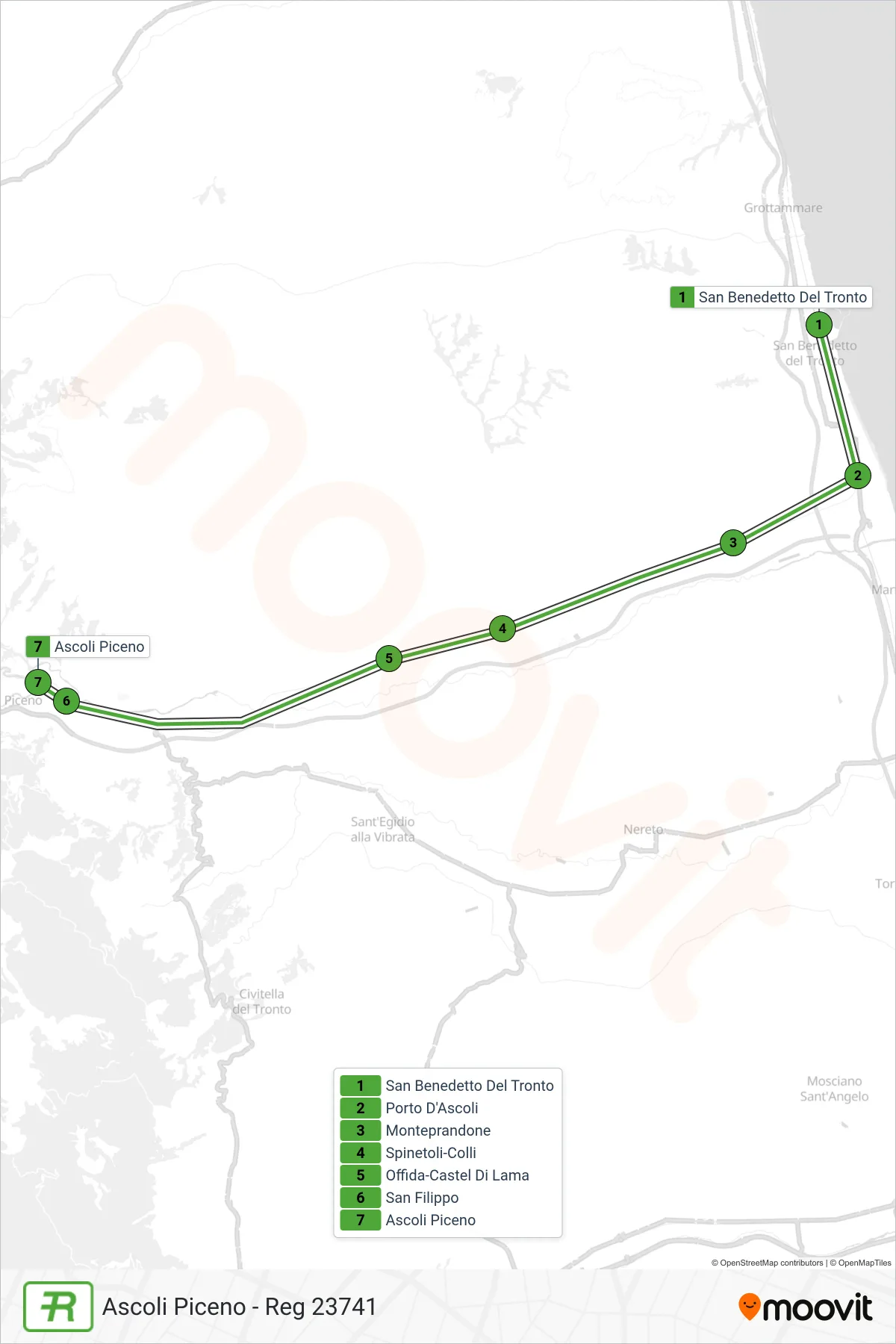 Linea REG treno (Ascoli Piceno - Reg 23741) - Percorsi e fermate sulla mappa