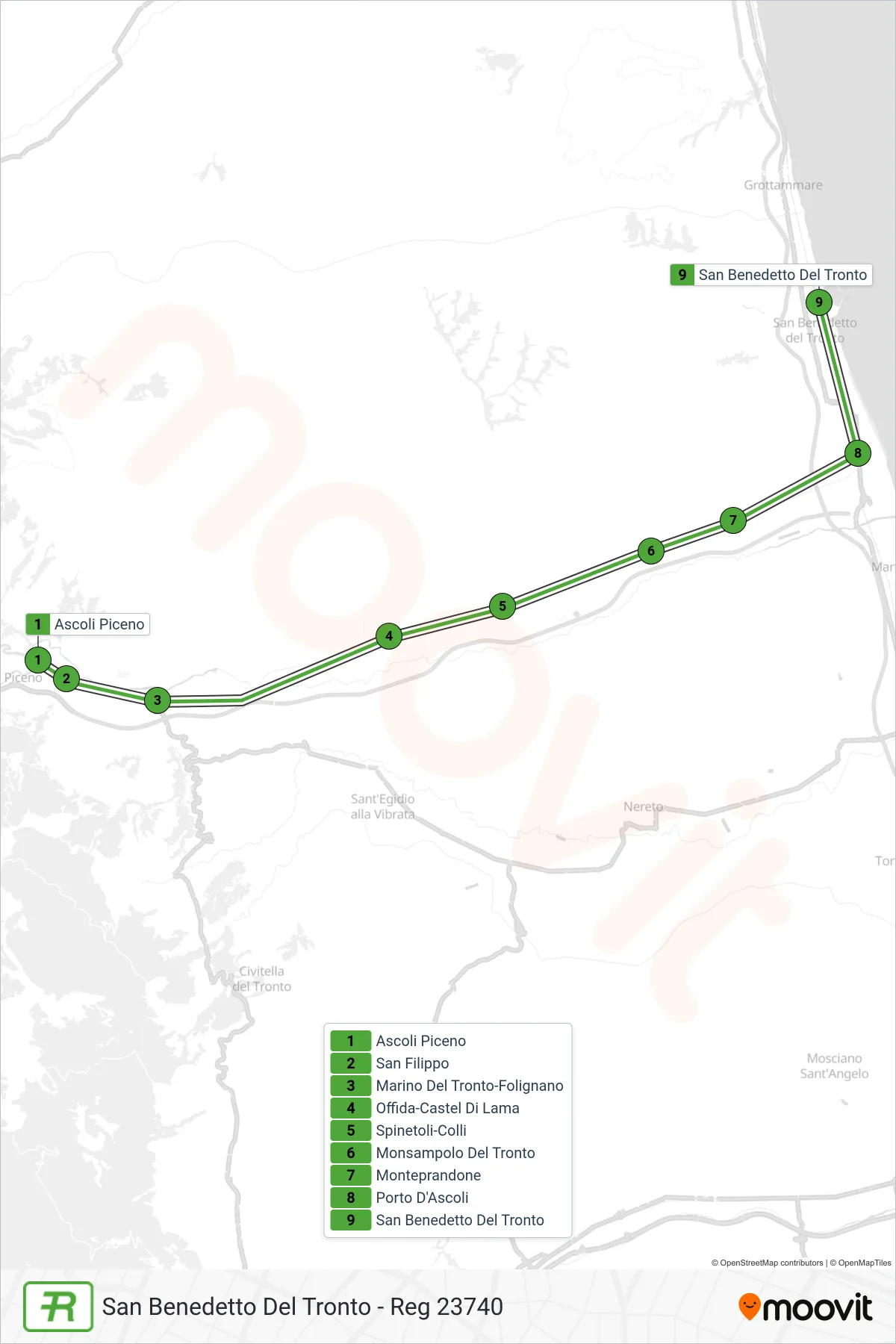 Linea REG  treno (San Benedetto Del Tronto - Reg 23740) - Percorsi e fermate sulla mappa