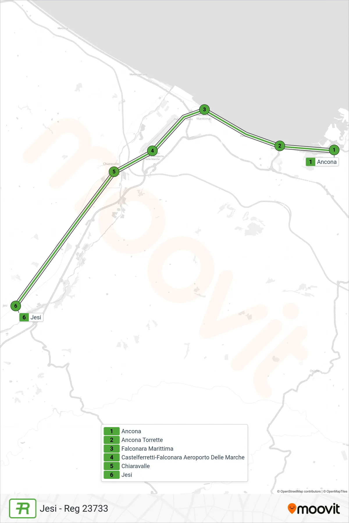 Linea REG  treno (Jesi - Reg 23733) - Percorsi e fermate sulla mappa