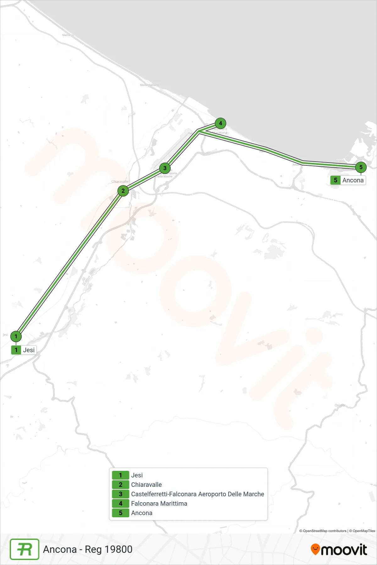 Linea REG  treno (Ancona - Reg 19800) - Percorsi e fermate sulla mappa