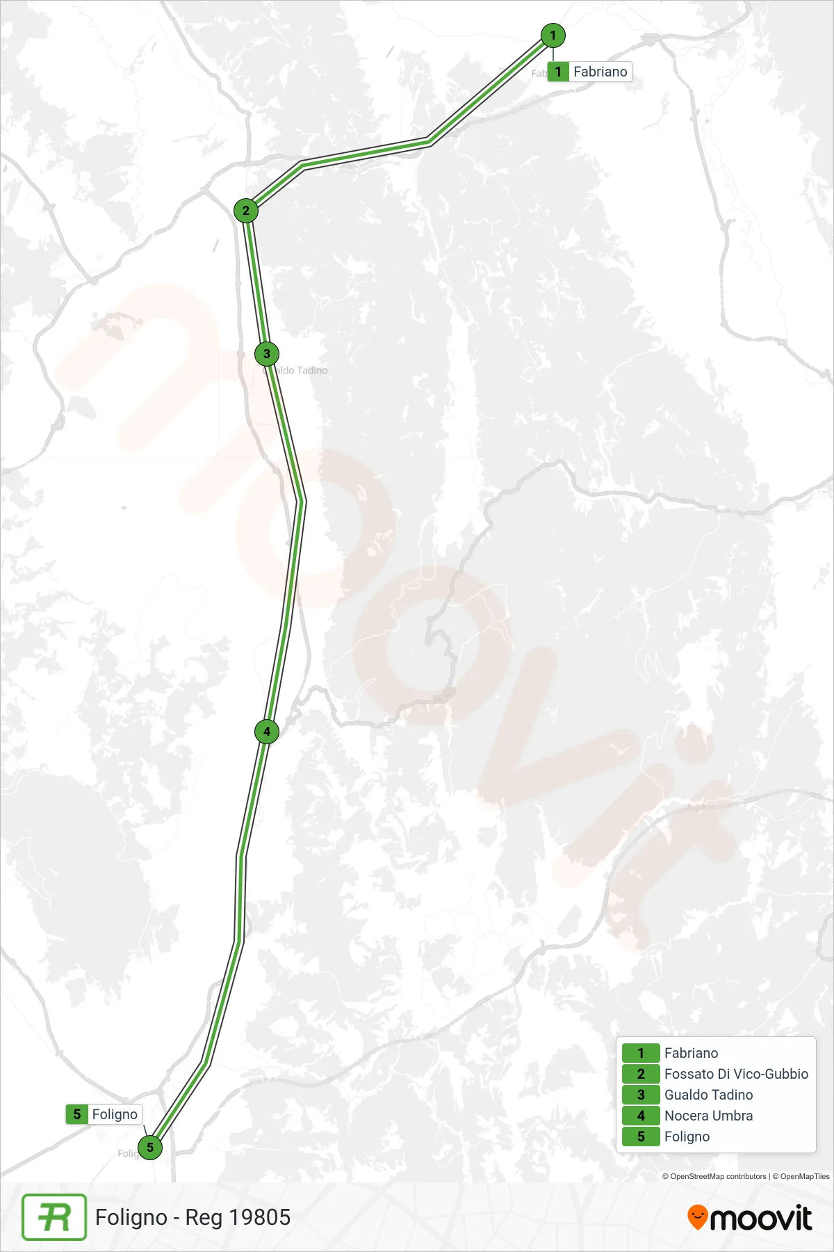 Linea REG  treno (Foligno - Reg 19805) - Percorsi e fermate sulla mappa