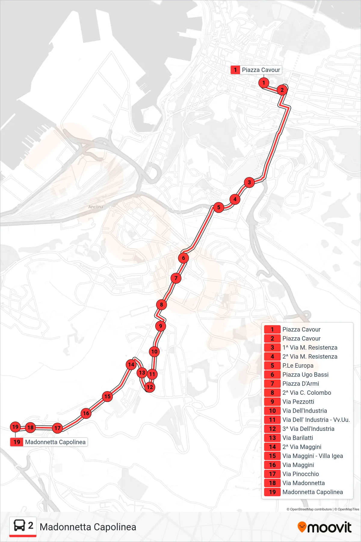 Linea 2  bus (Madonnetta  Capolinea) - Percorsi e fermate sulla mappa
