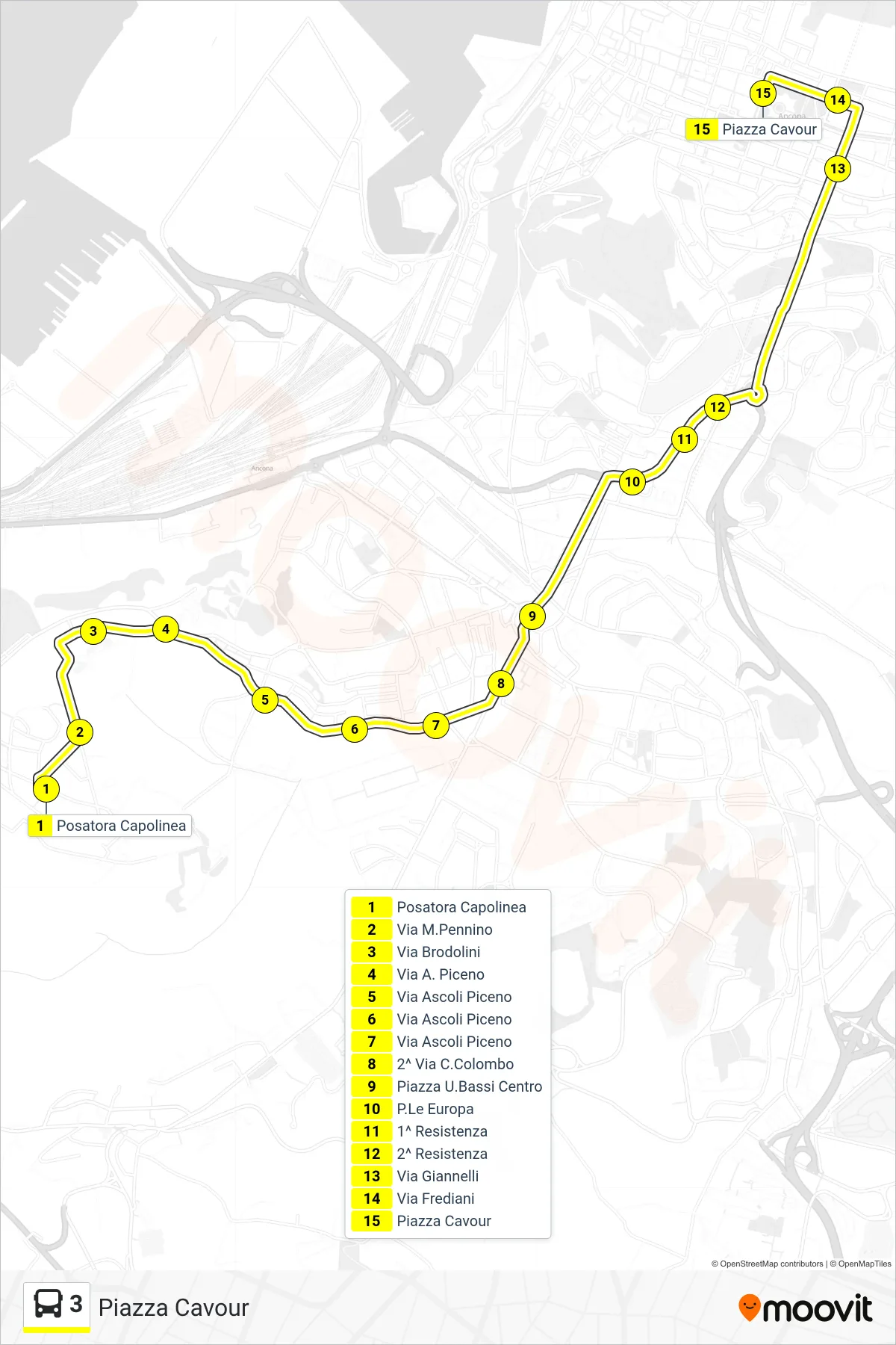 Linea 3  bus (Piazza Cavour) - Percorsi e fermate sulla mappa