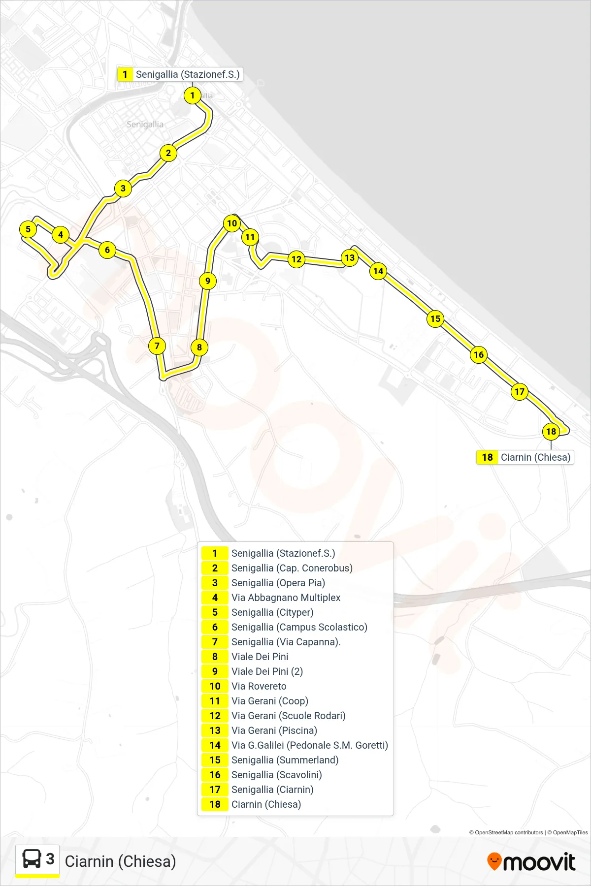 Linea 3  bus (Ciarnin (Chiesa)) - Percorsi e fermate sulla mappa