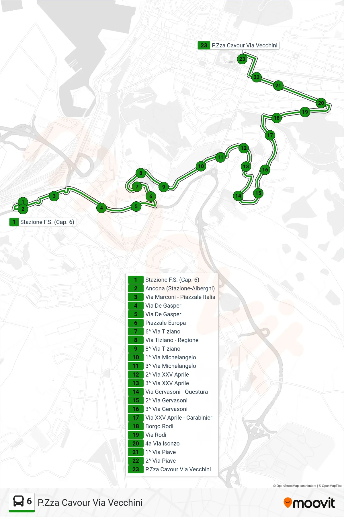 Linea 6 bus (P.Zza Cavour Via Vecchini) - Percorsi e fermate sulla mappa