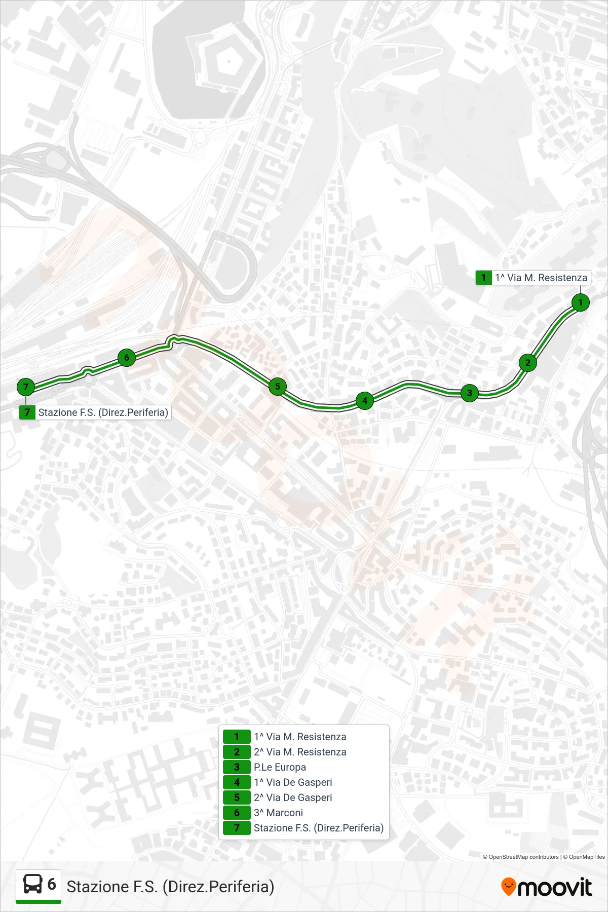Linea 6  bus (Stazione F.S. (Direz.Periferia)) - Percorsi e fermate sulla mappa