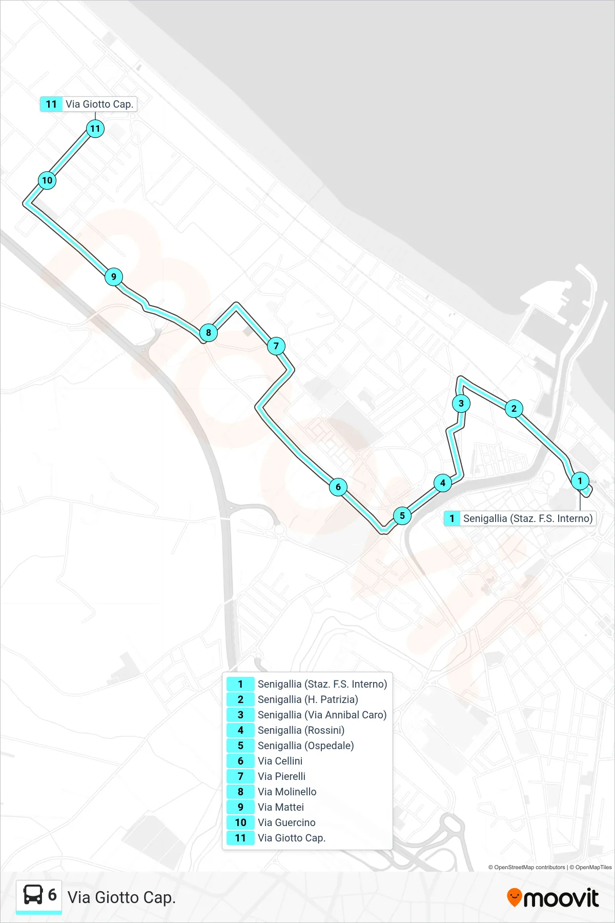 Linea 6  bus (Via Giotto Cap.) - Percorsi e fermate sulla mappa