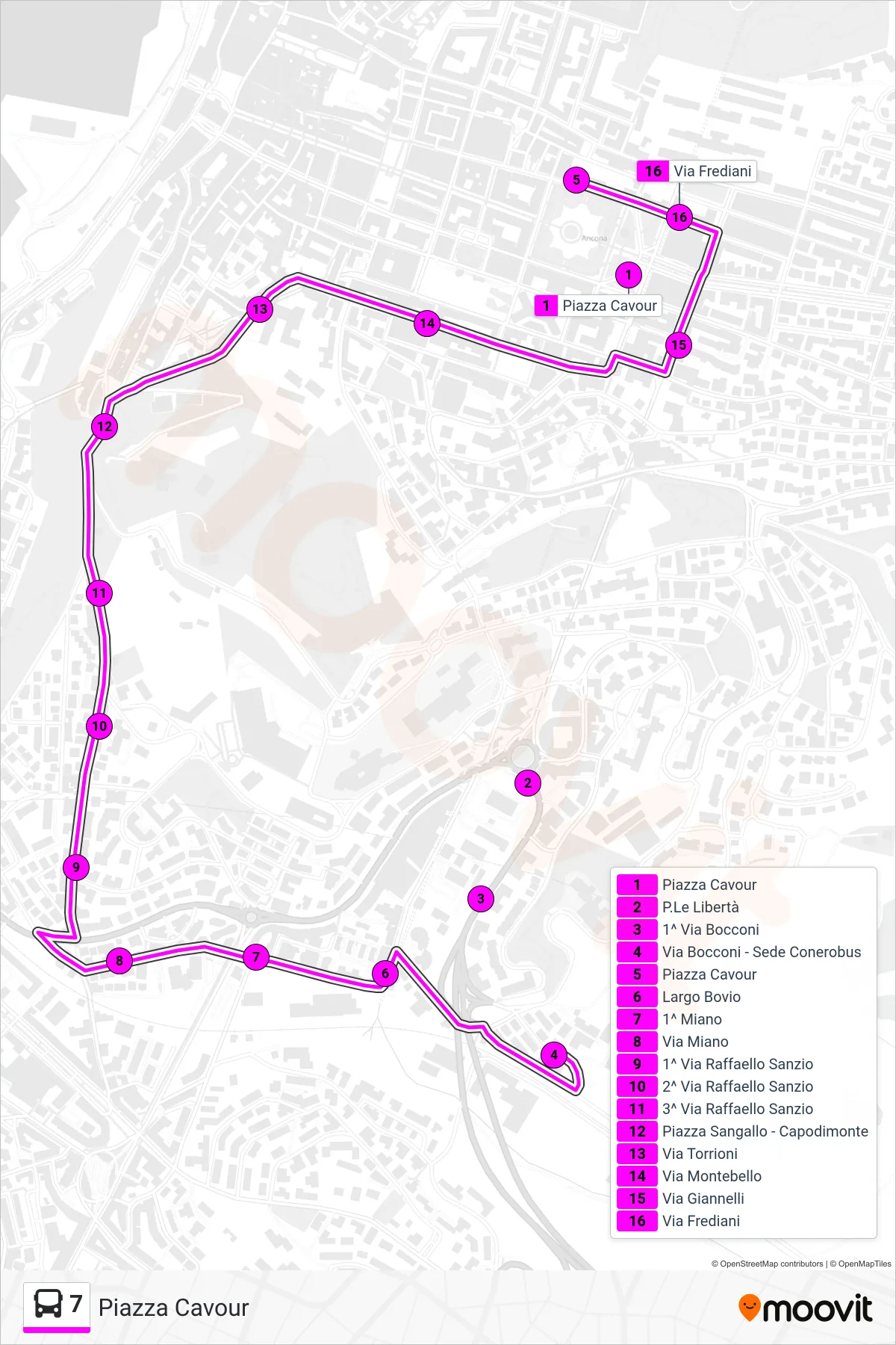 Linea 7 bus (Piazza Cavour) - Percorsi e fermate sulla mappa