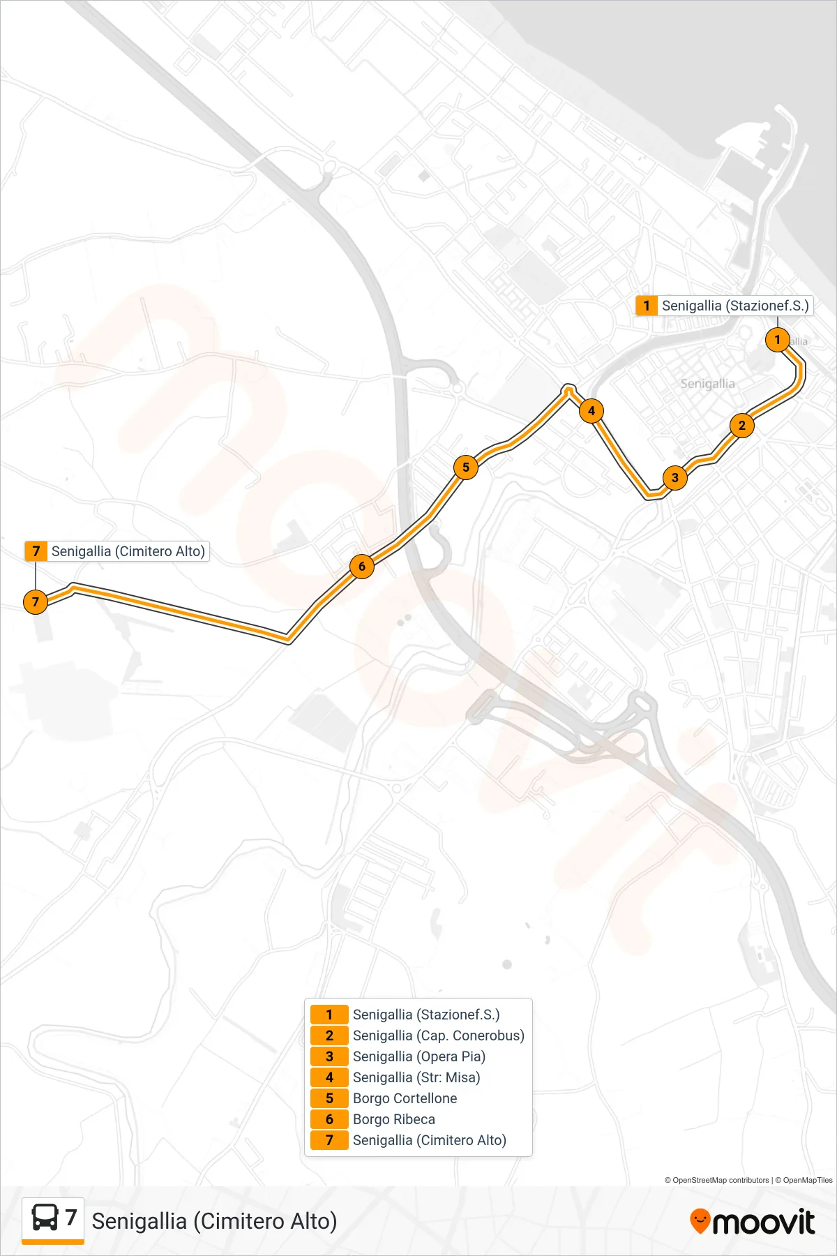 Linea 7 bus (Senigallia (Cimitero Alto)) - Percorsi e fermate sulla mappa