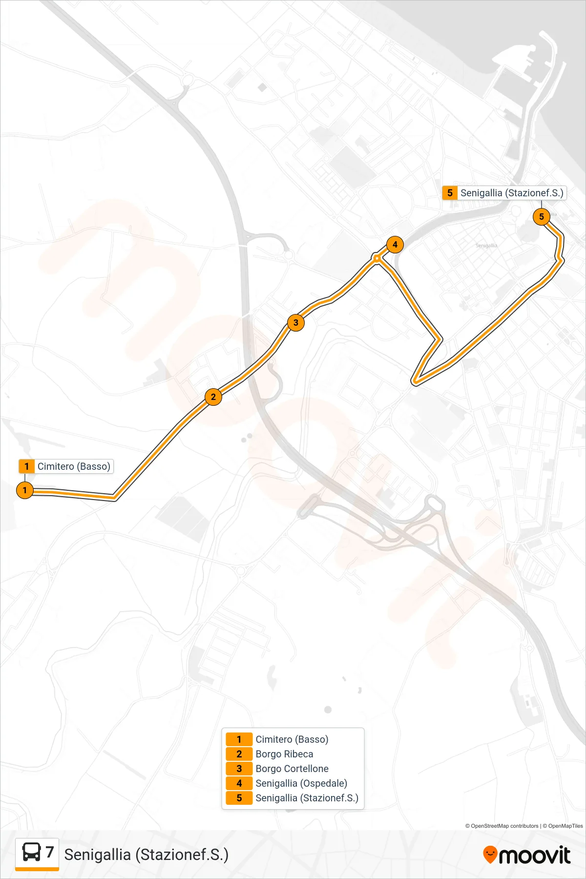 Linea 7  bus (Senigallia (Stazionef.S.)) - Percorsi e fermate sulla mappa