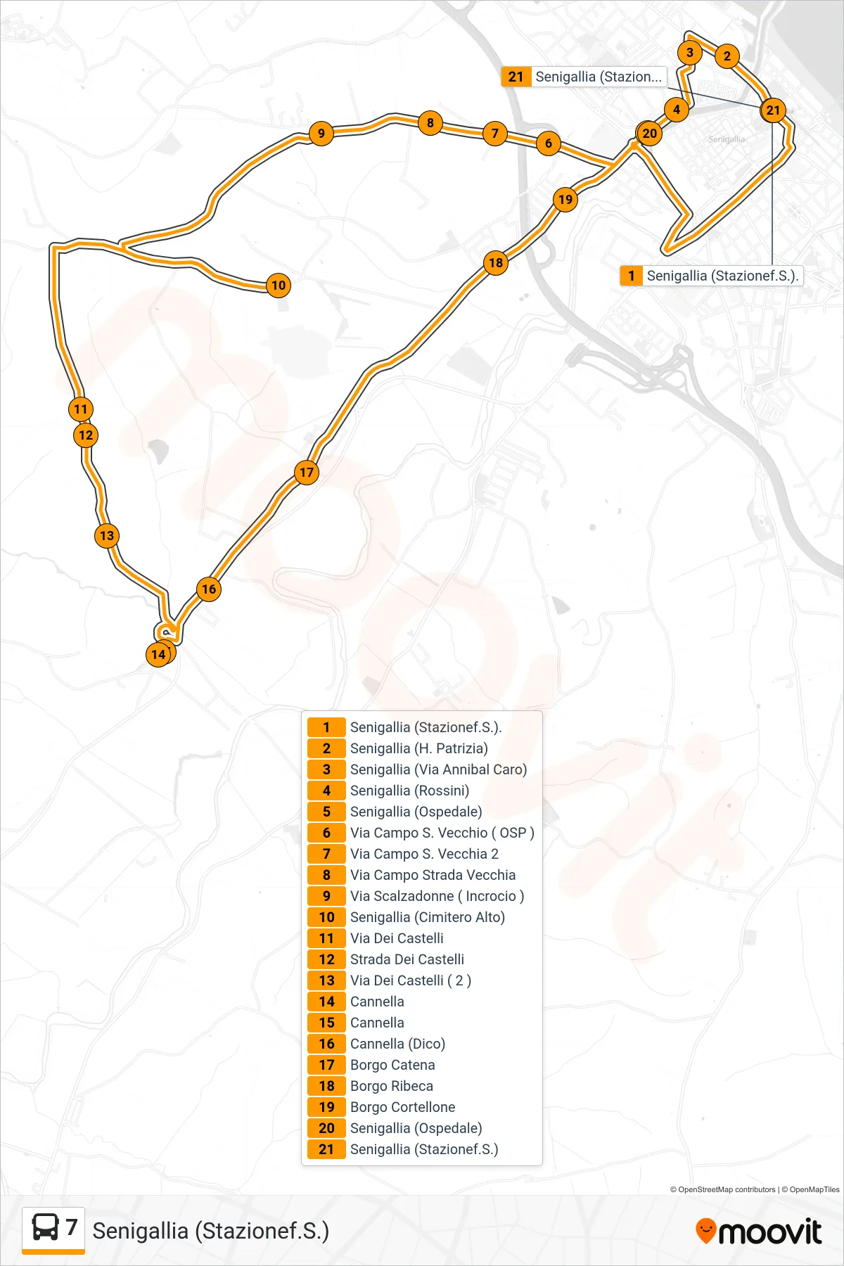Linea 7 bus (Senigallia (Stazionef.S.)) - Percorsi e fermate sulla mappa