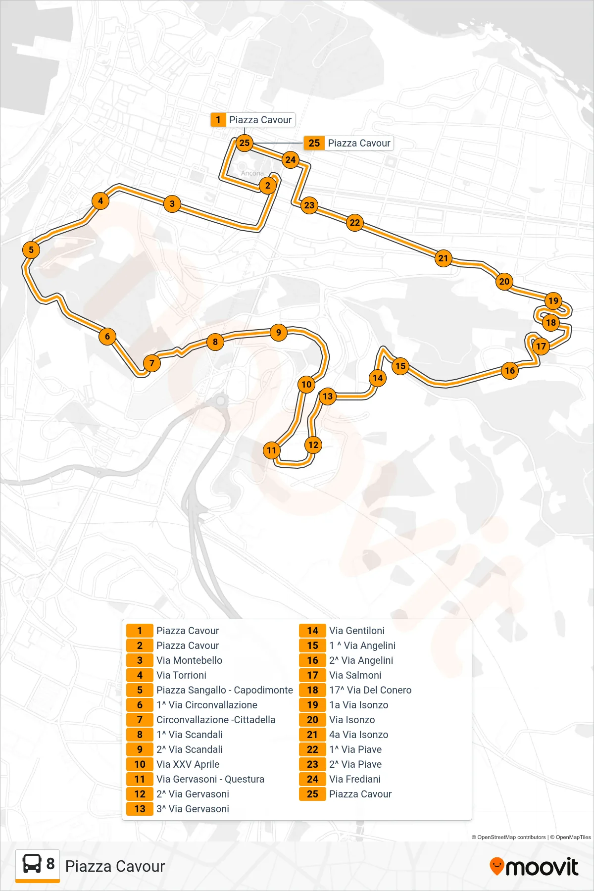 Linea 8  bus (Piazza Cavour) - Percorsi e fermate sulla mappa