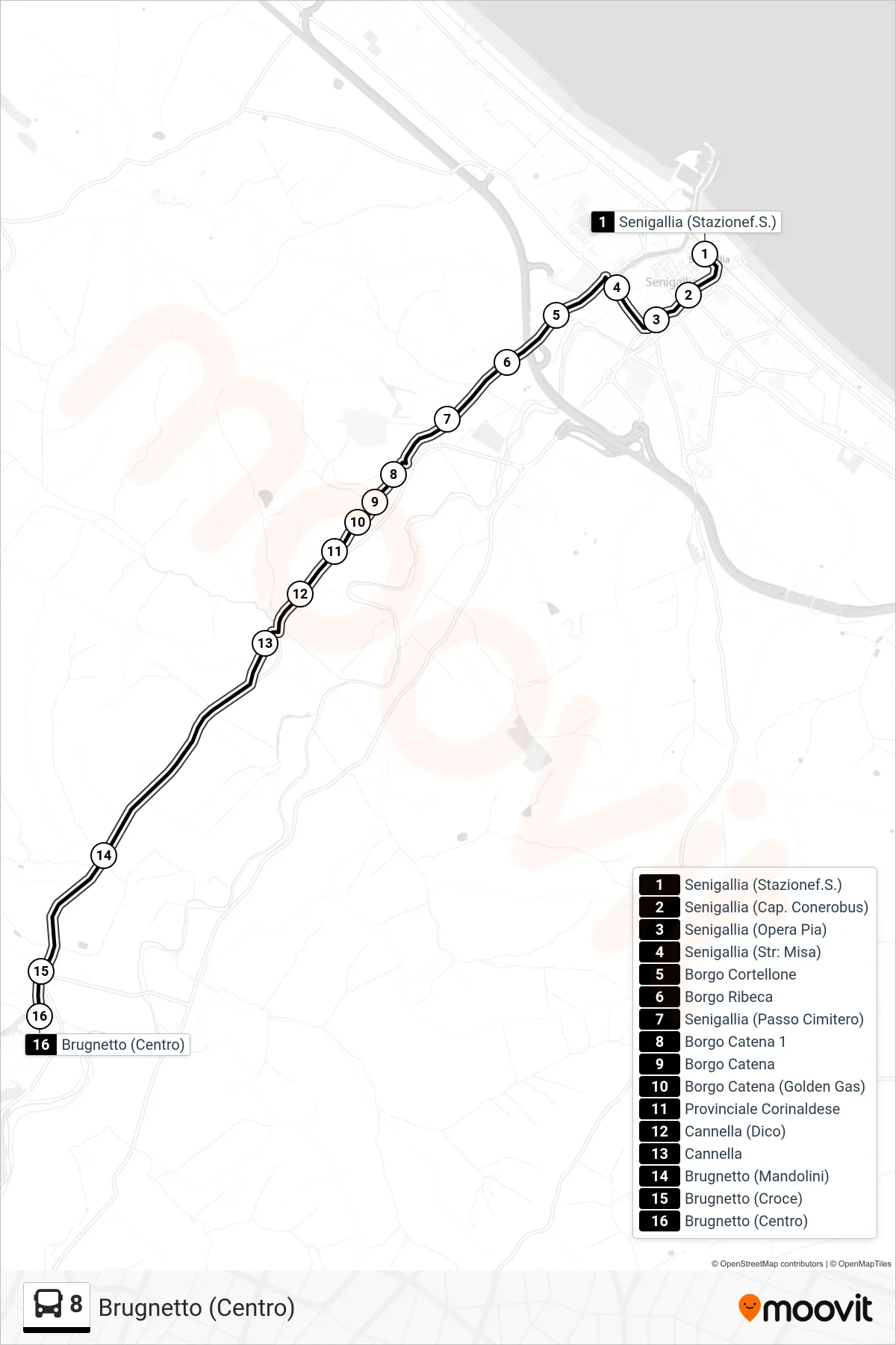 Linea 8 bus (Brugnetto (Centro)) - Percorsi e fermate sulla mappa