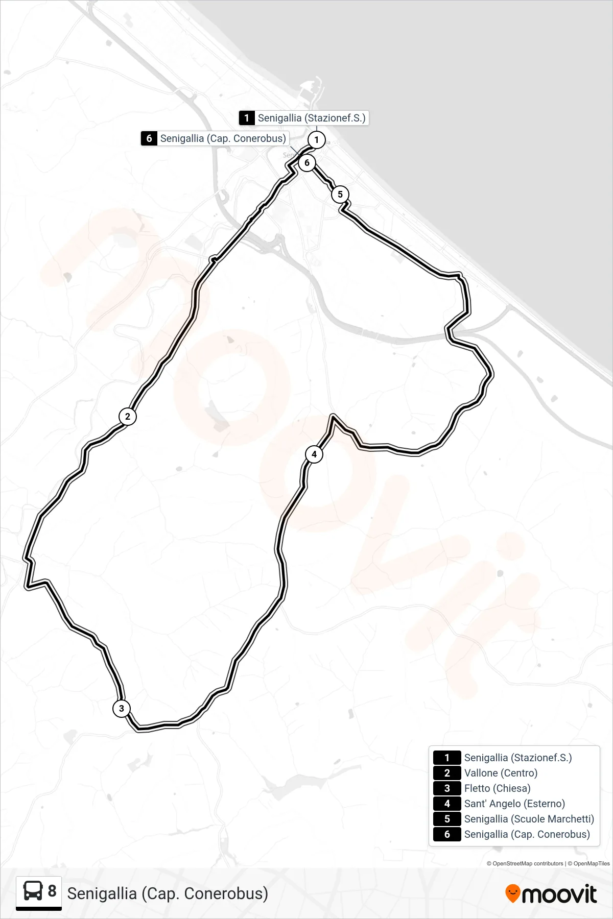 Linea 8 bus (Senigallia (Cap. Conerobus)) - Percorsi e fermate sulla mappa