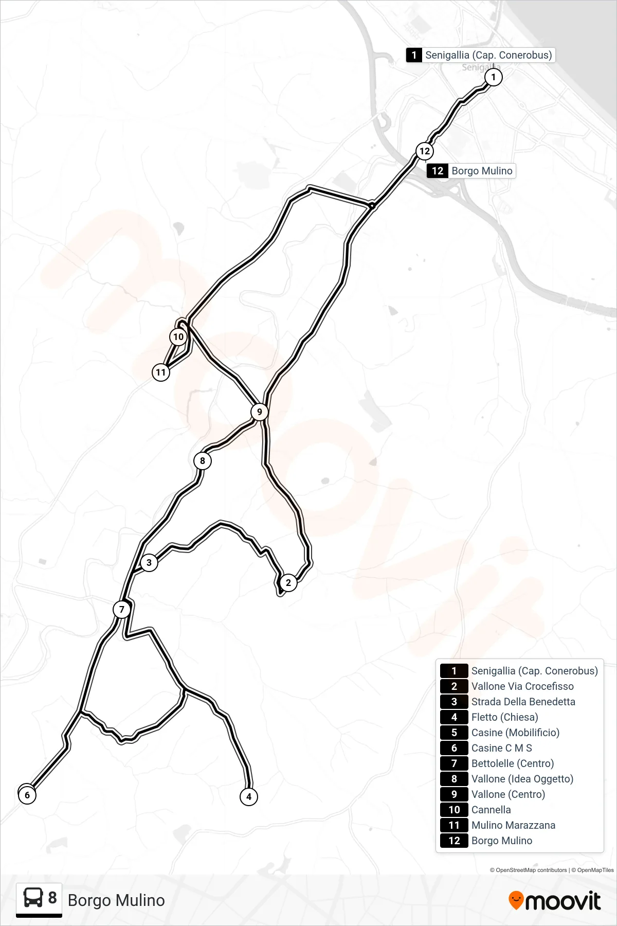 Linea 8 bus (Borgo Mulino) - Percorsi e fermate sulla mappa