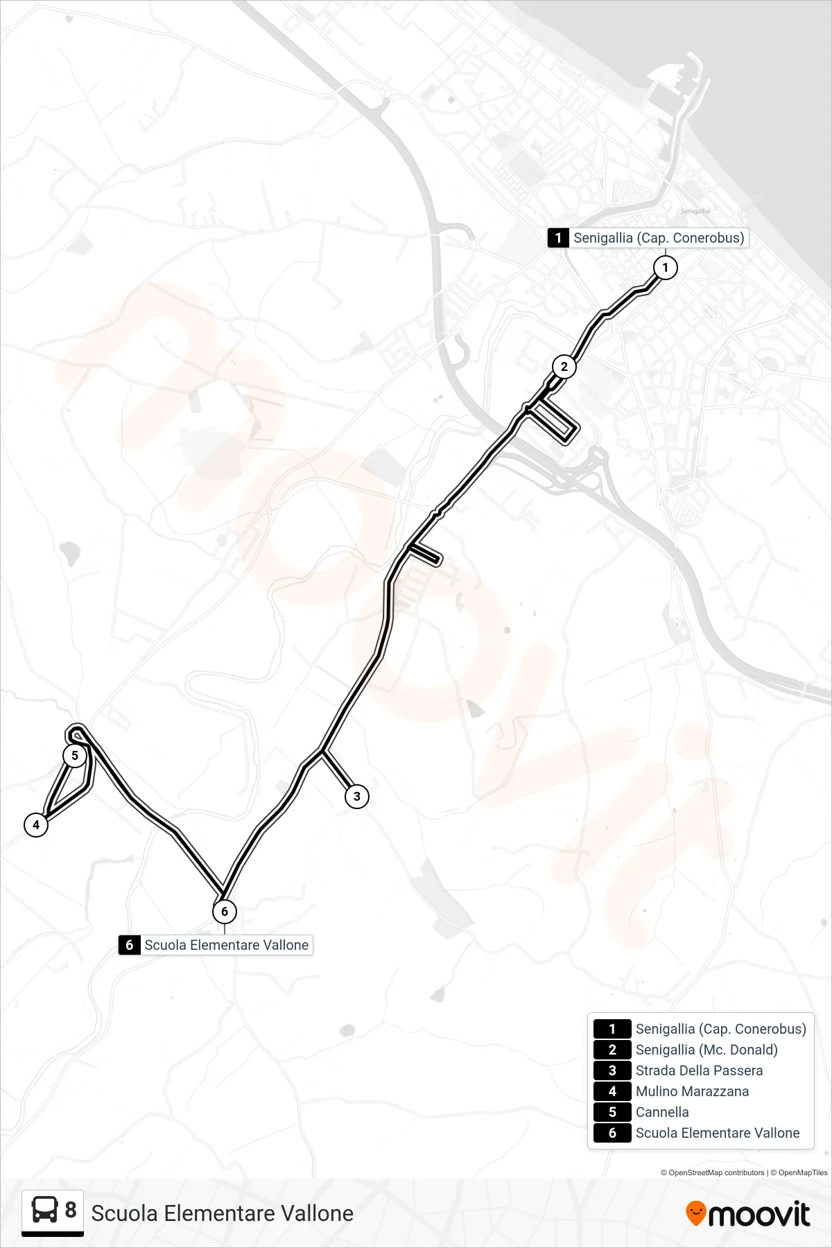 Linea 8  bus (Scuola Elementare Vallone) - Percorsi e fermate sulla mappa