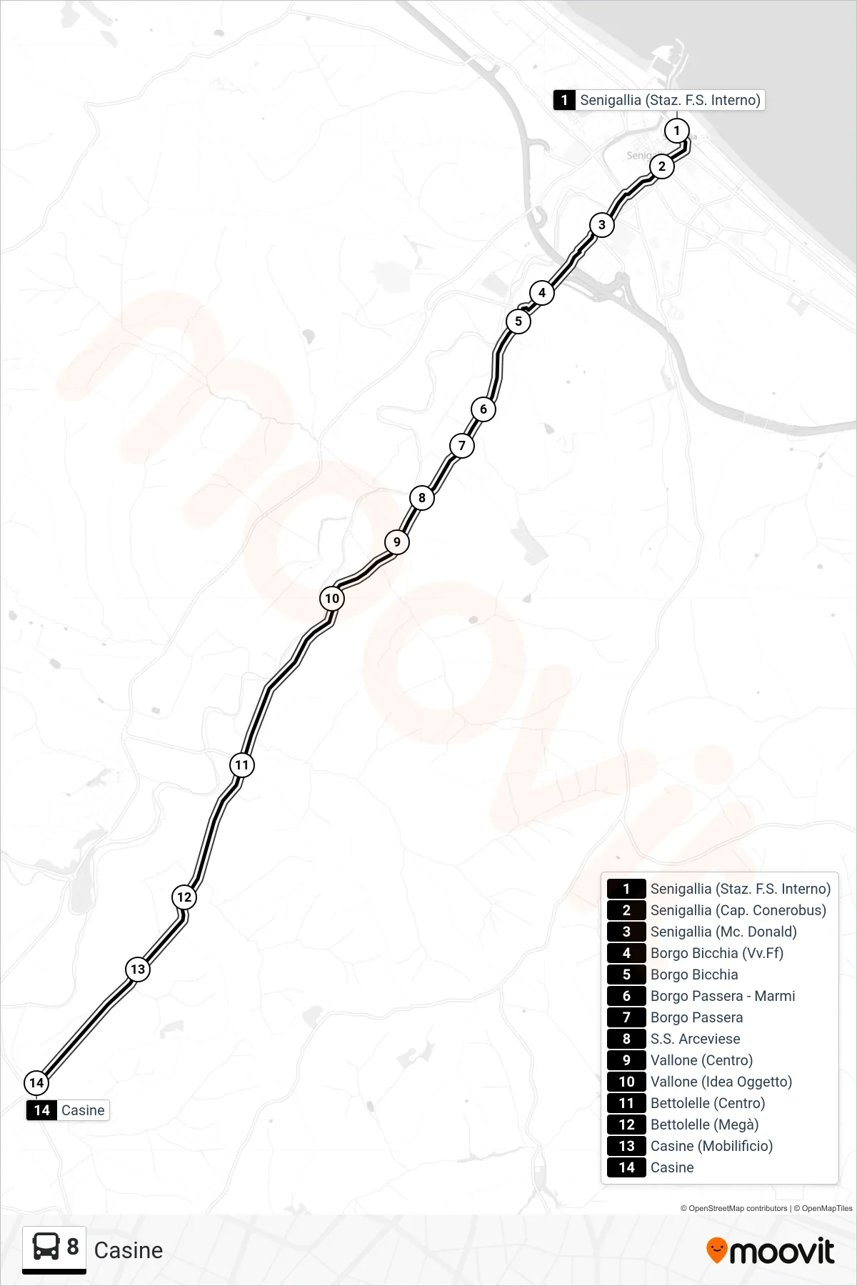 Linea 8  bus (Casine) - Percorsi e fermate sulla mappa