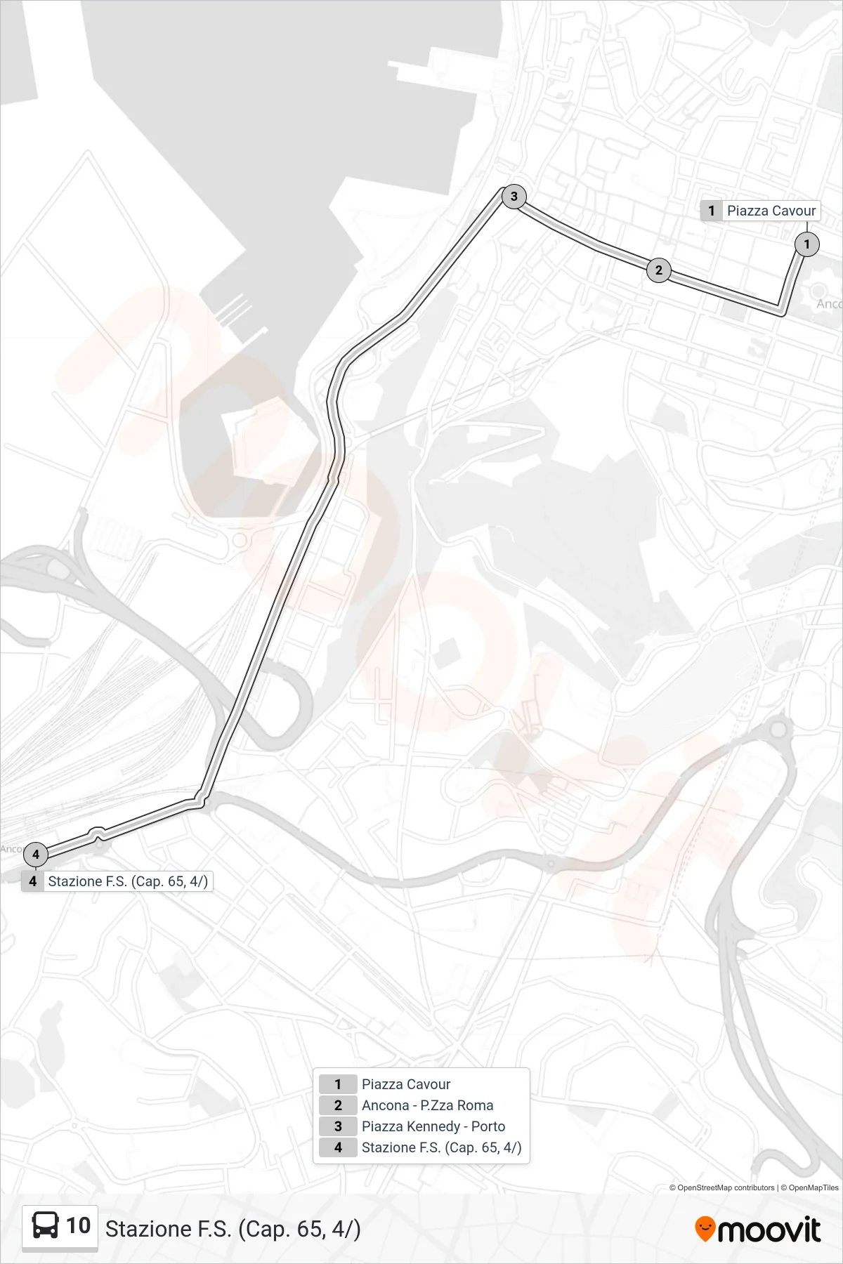 Linea 10 bus (Stazione F.S. (Cap. 65, 4/)) - Percorsi e fermate sulla mappa