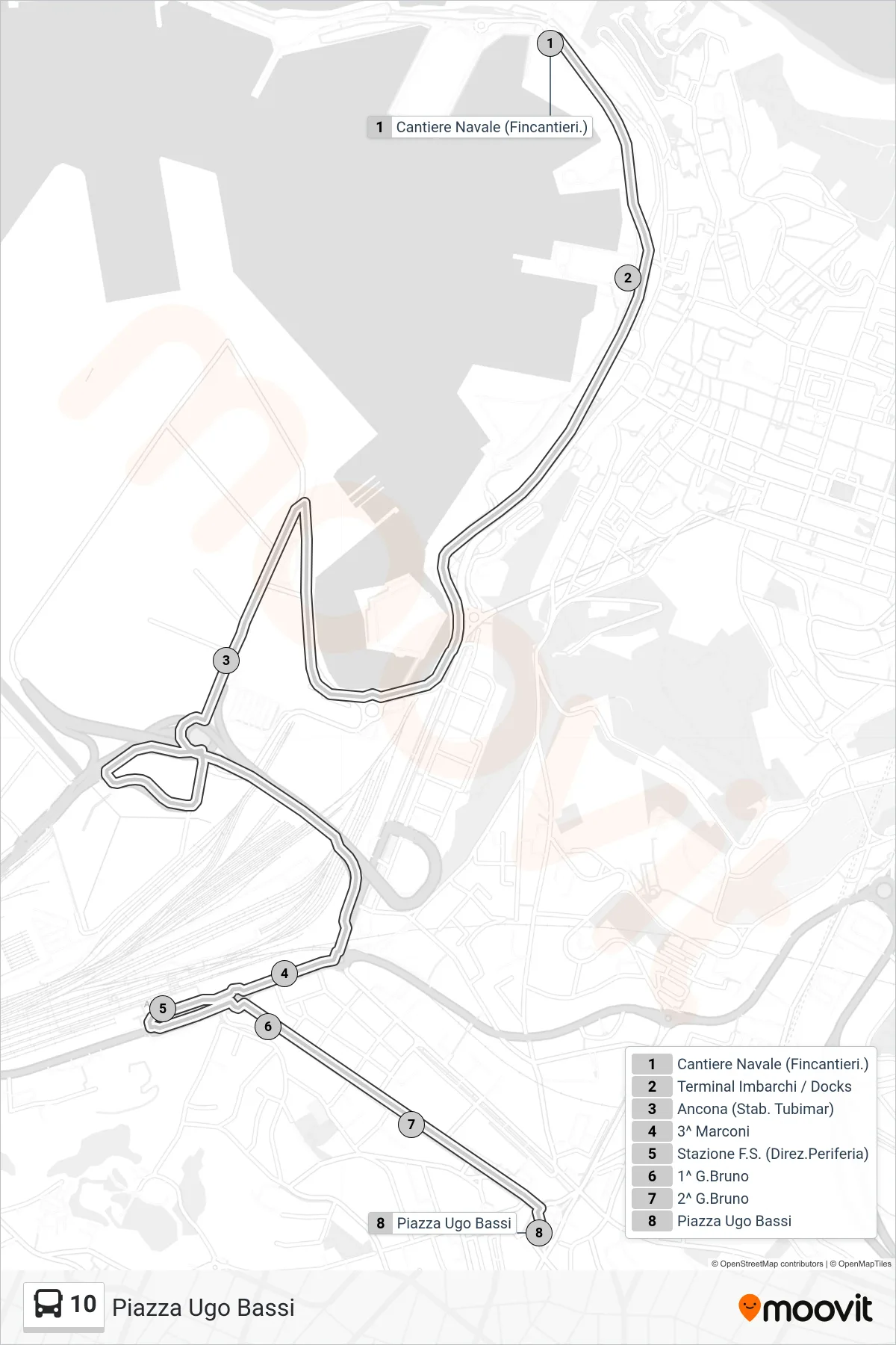 Linea 10 bus (Piazza Ugo Bassi) - Percorsi e fermate sulla mappa