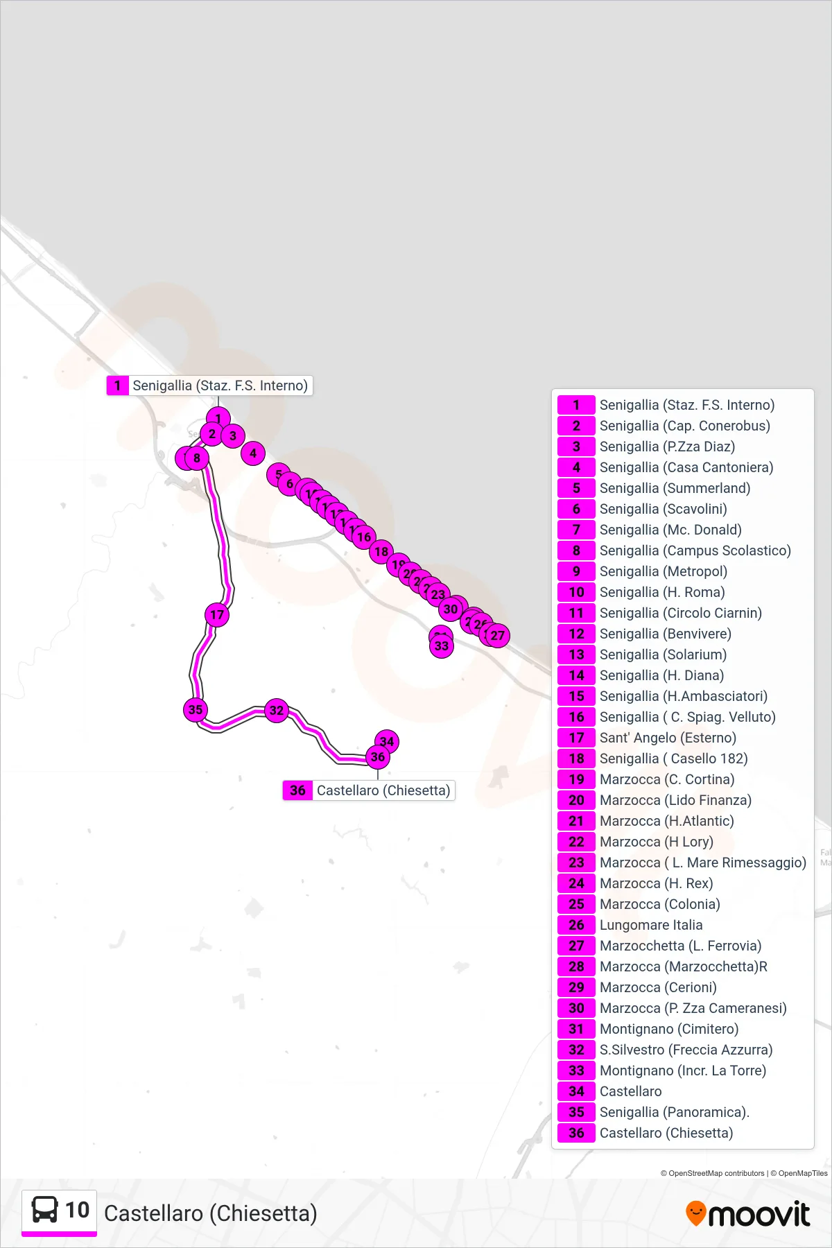 Linea 10 bus (Castellaro (Chiesetta)) - Percorsi e fermate sulla mappa