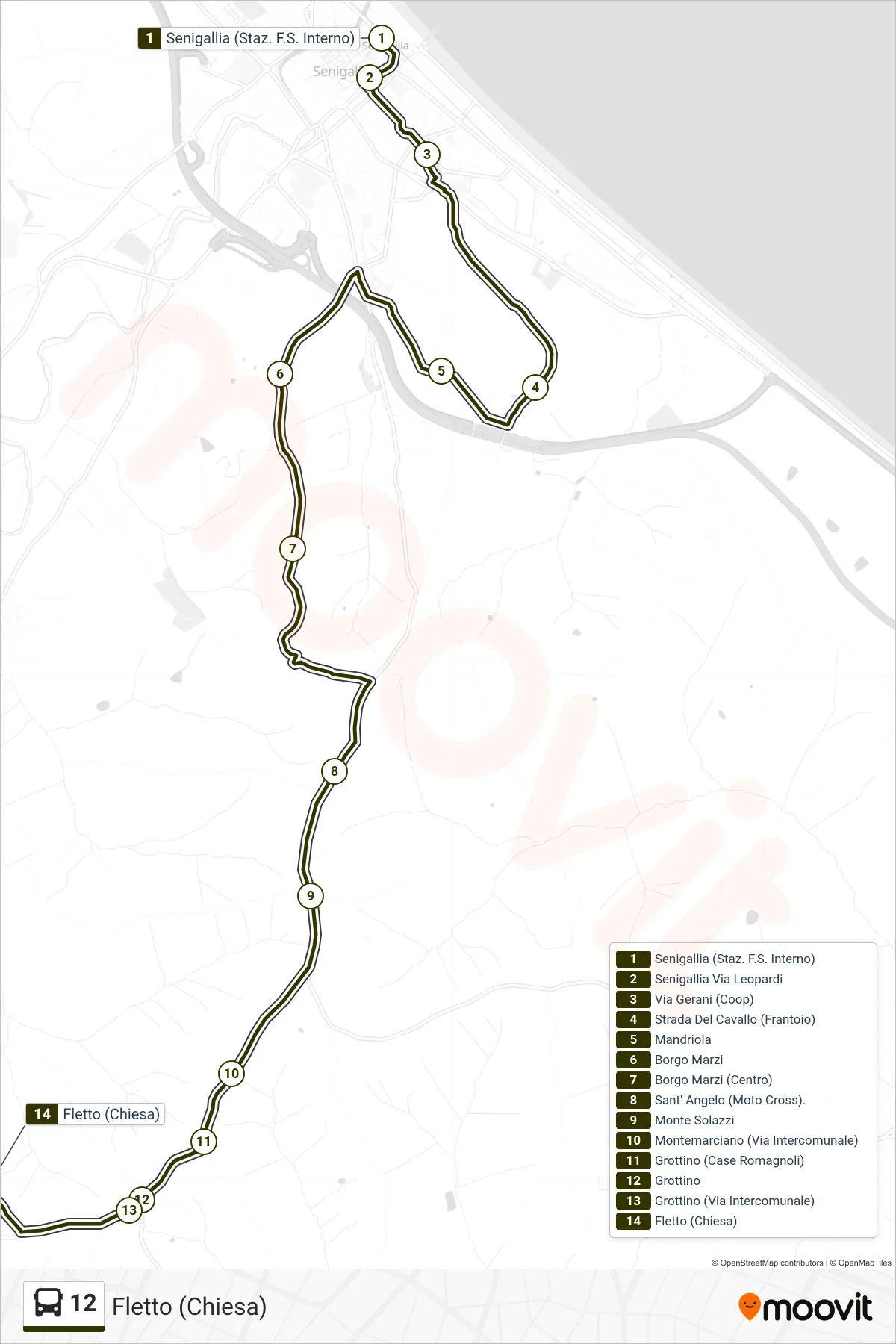Linea 12 bus (Fletto (Chiesa)) - Percorsi e fermate sulla mappa