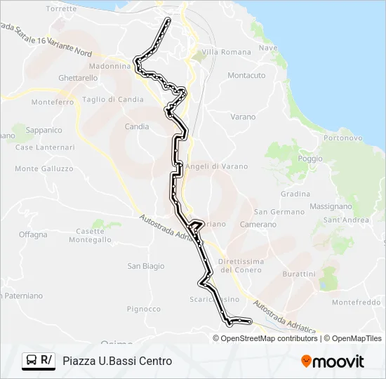 Percorso linea bus R/