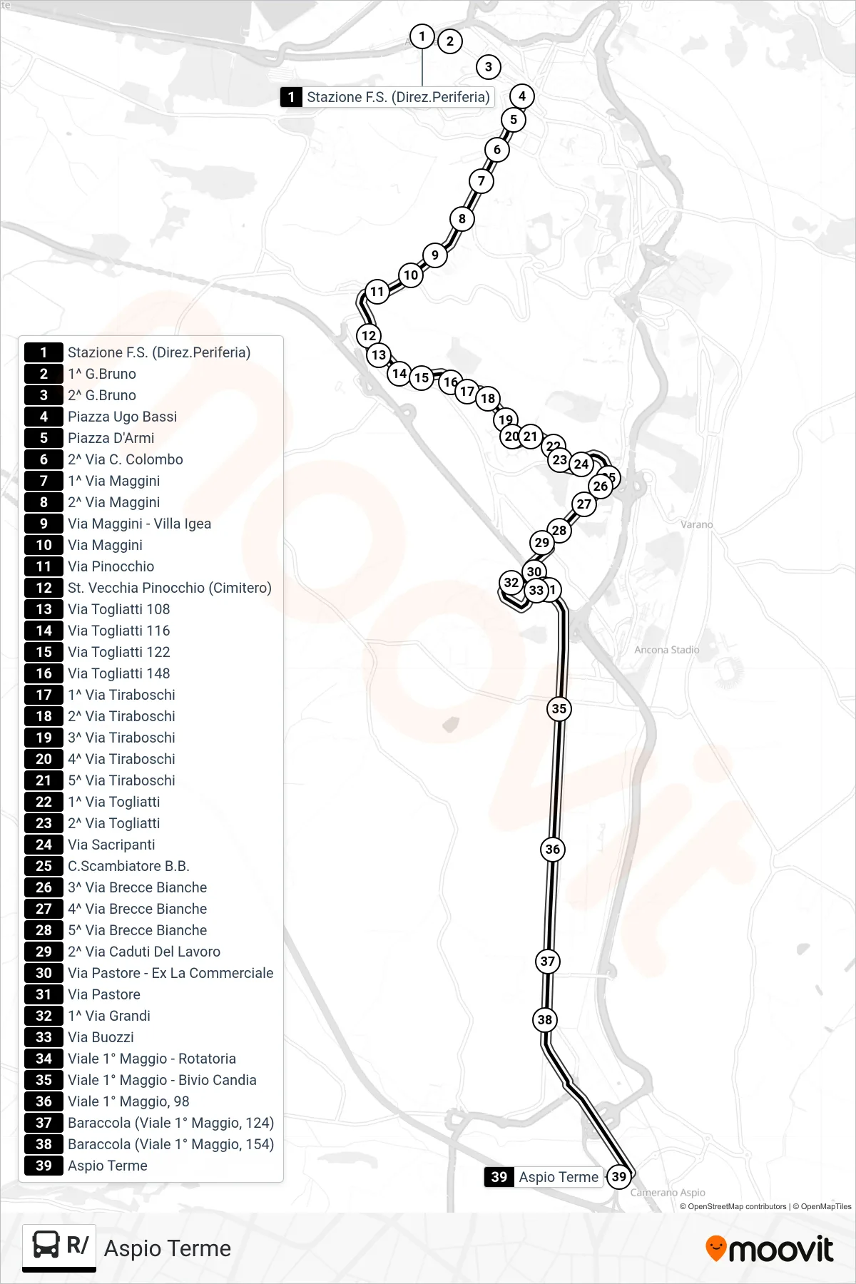 Linea R/  bus (Aspio Terme) - Percorsi e fermate sulla mappa