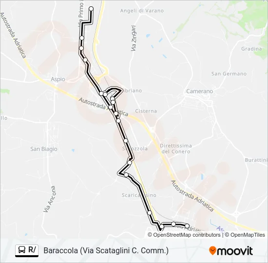 Percorso linea bus R/