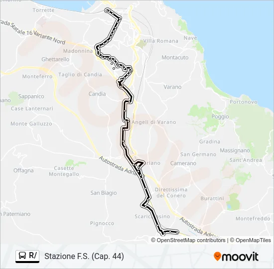 Percorso linea bus R/