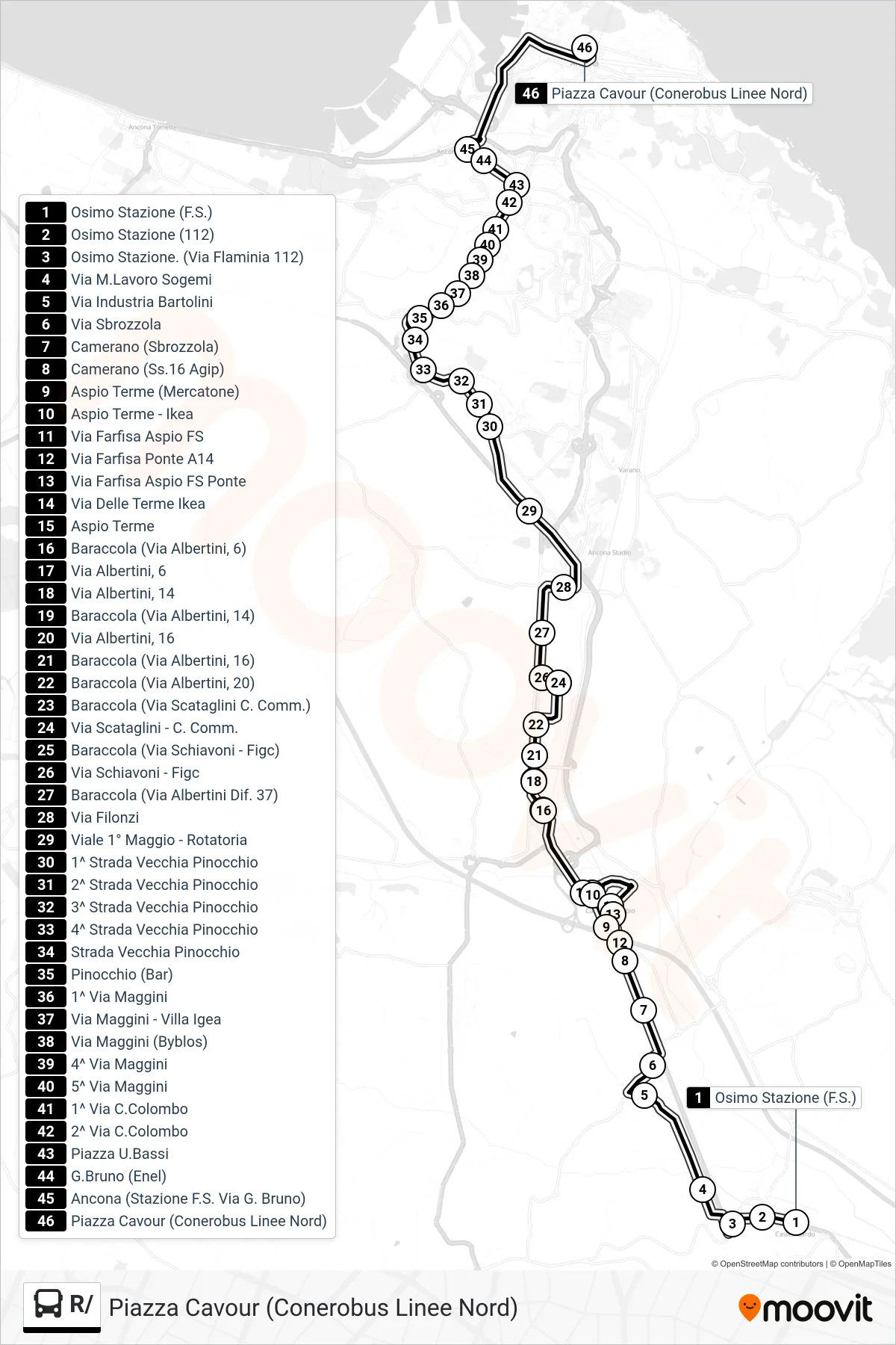 Linea R/ bus (Piazza Cavour (Conerobus Linee Nord)) - Percorsi e fermate sulla mappa