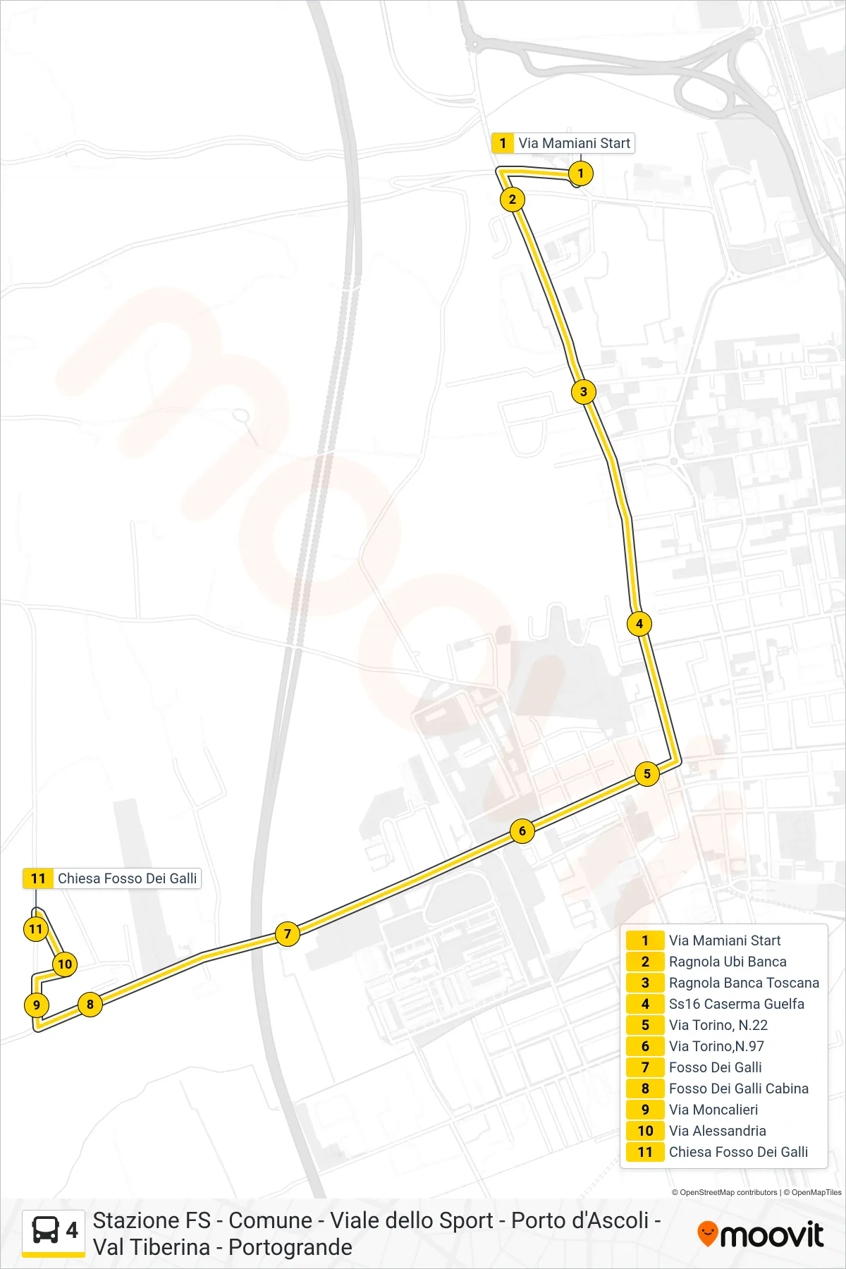 Linea 4 bus (Chiesa Fosso Dei Galli) - Percorsi e fermate sulla mappa