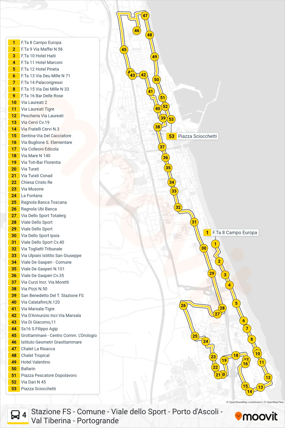 Linea 4 bus (Piazza Sciocchetti) - Percorsi e fermate sulla mappa