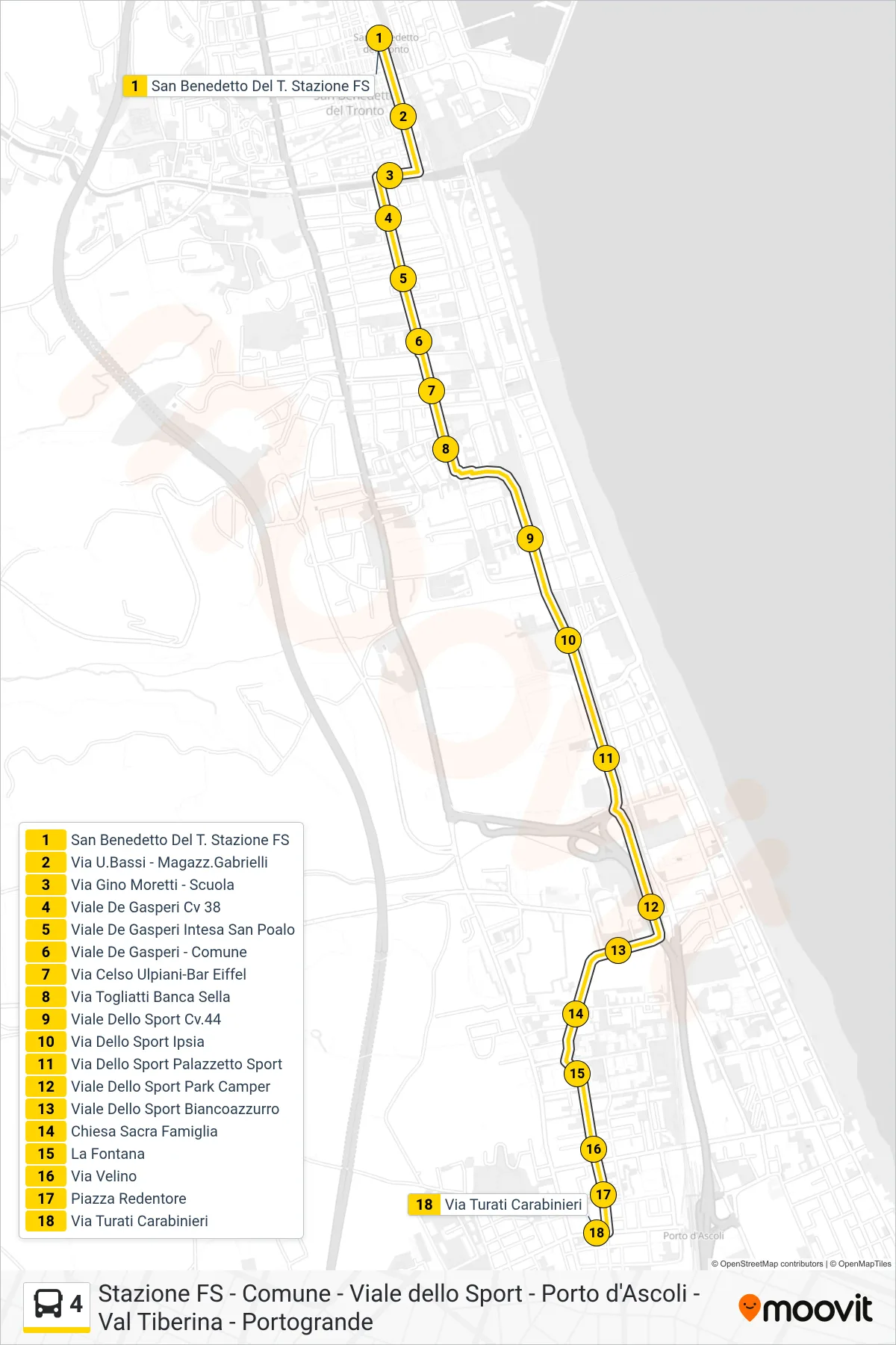 Linea 4 bus (Via Turati Carabinieri) - Percorsi e fermate sulla mappa