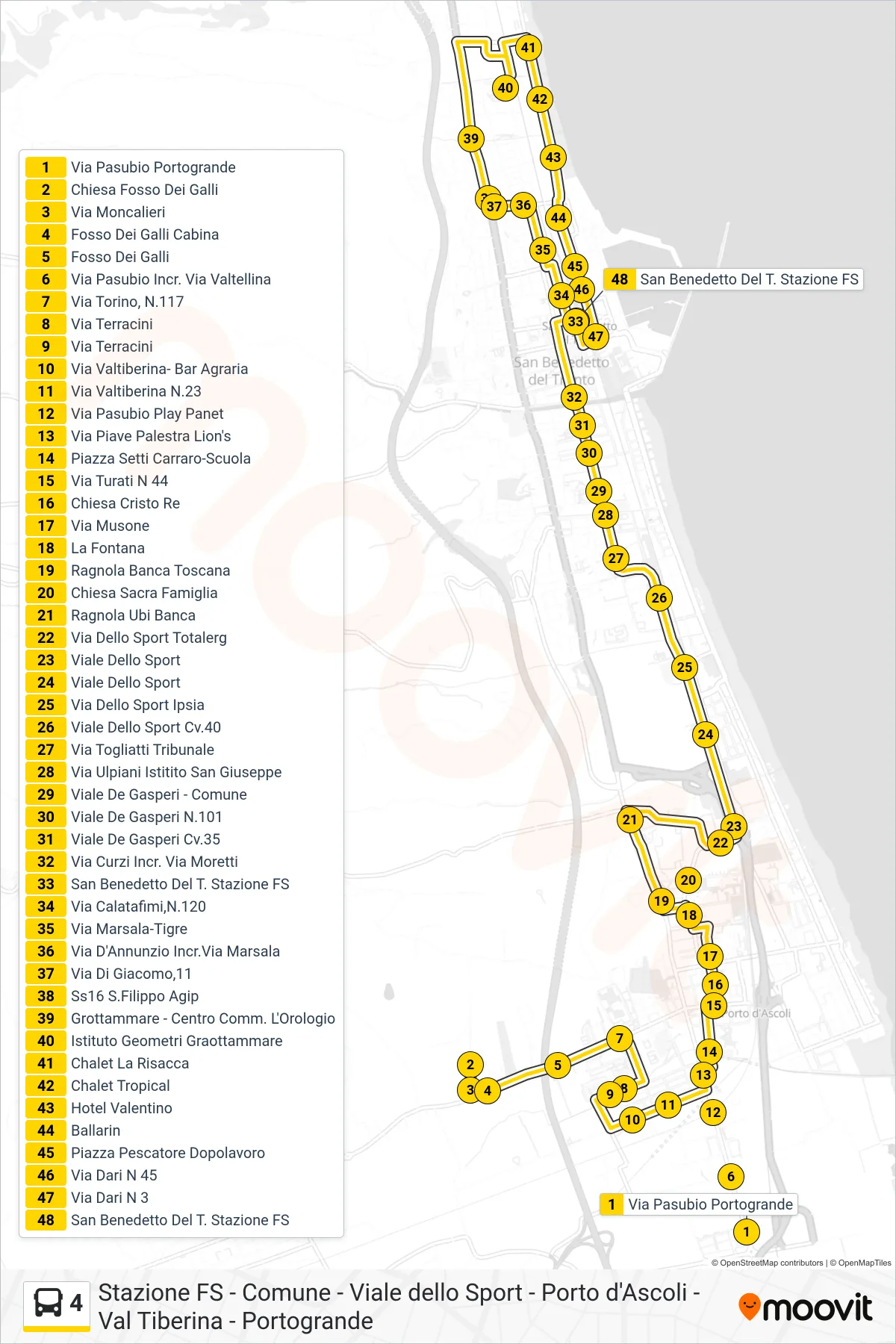 Linea 4  bus (San Benedetto Del T. Stazione FS) - Percorsi e fermate sulla mappa