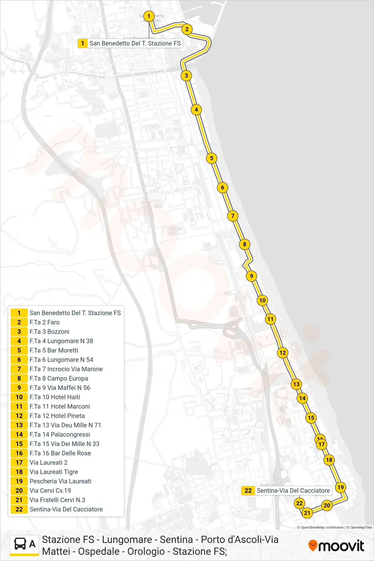 Linea A bus (Sentina-Via Del Cacciatore) - Percorsi e fermate sulla mappa