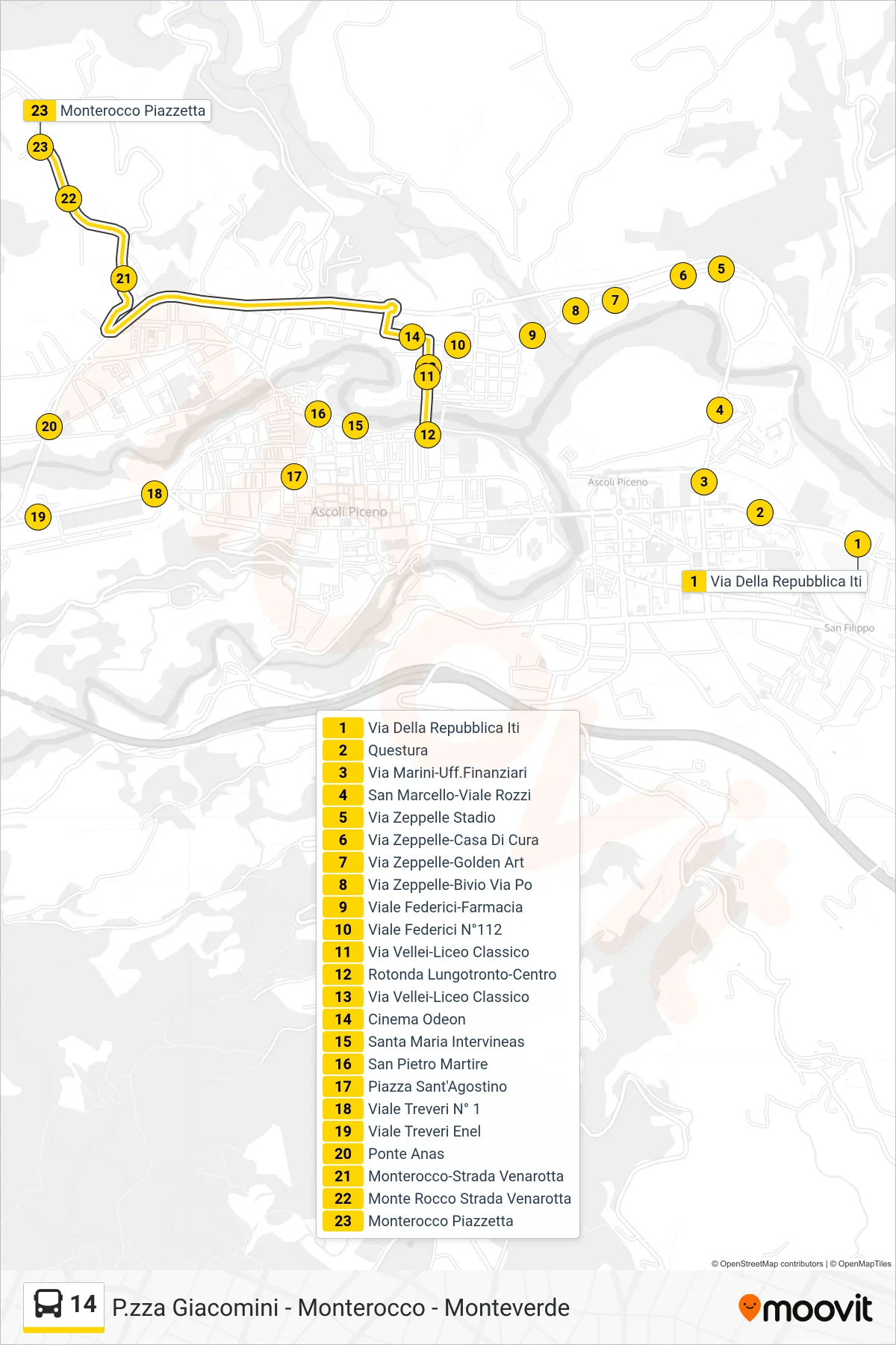 Linea 14 bus (Monterocco Piazzetta) - Percorsi e fermate sulla mappa