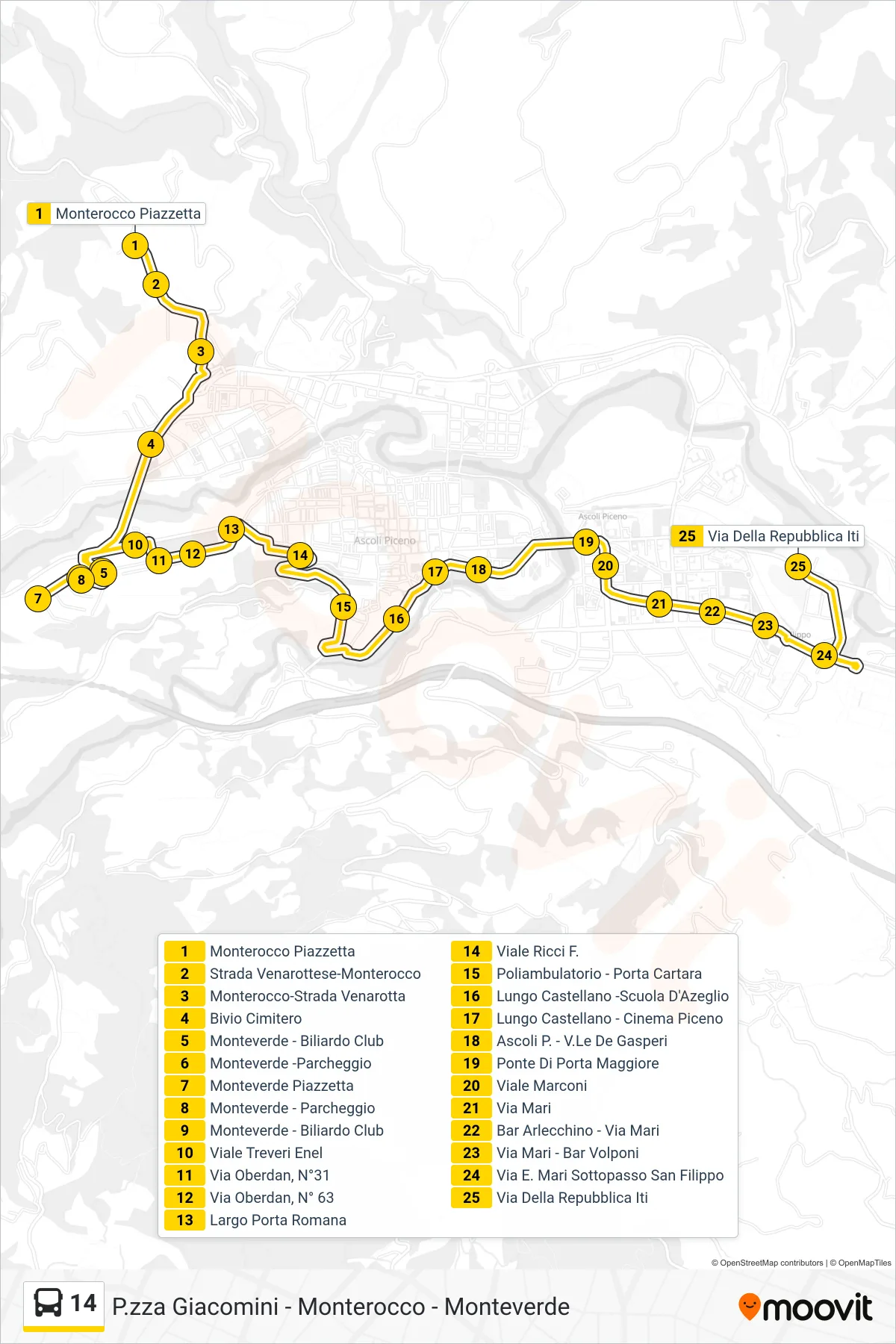 Linea 14 bus (Via Della Repubblica Iti) - Percorsi e fermate sulla mappa