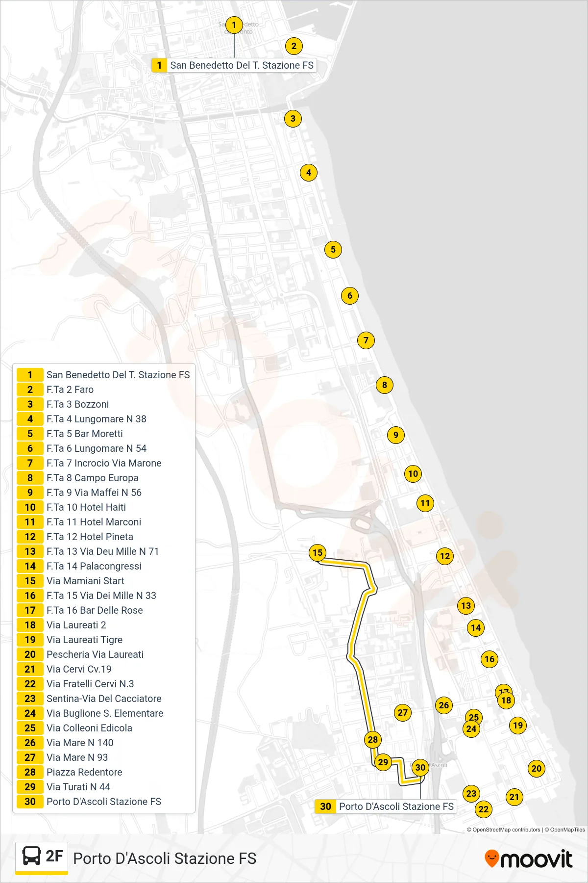 Linea 2F bus (Porto D'Ascoli Stazione FS) - Percorsi e fermate sulla mappa