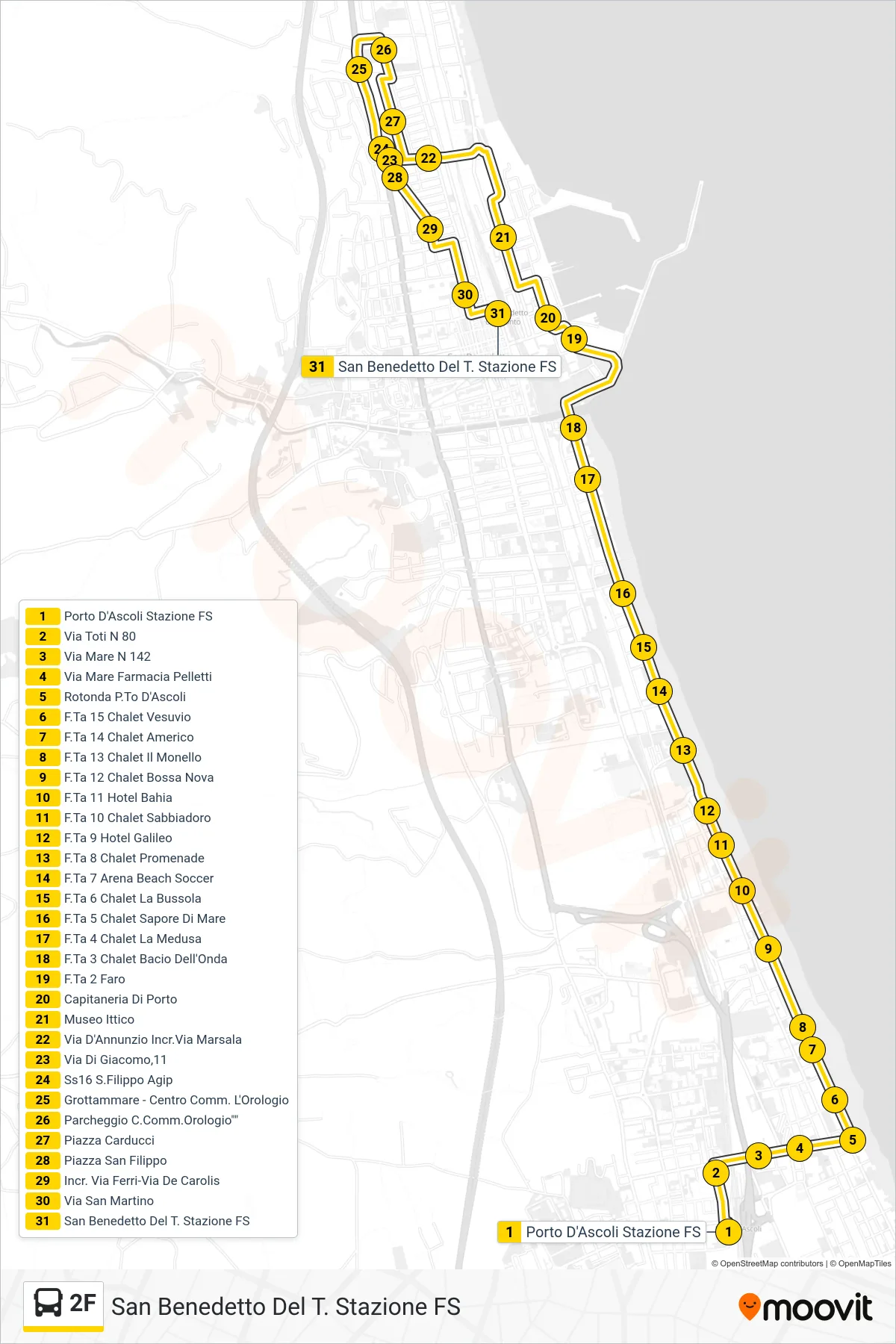 Linea 2F bus (San Benedetto Del T. Stazione FS) - Percorsi e fermate sulla mappa