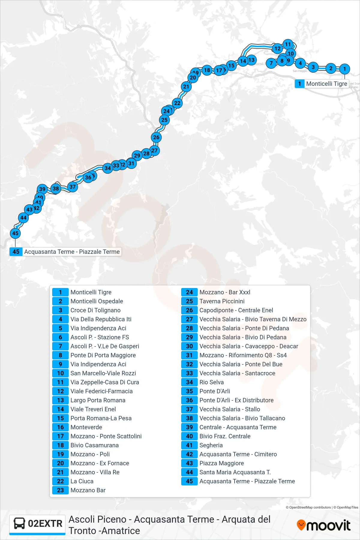 Linea 02EXTR bus (Acquasanta Terme - Piazzale Terme) - Percorsi e fermate sulla mappa