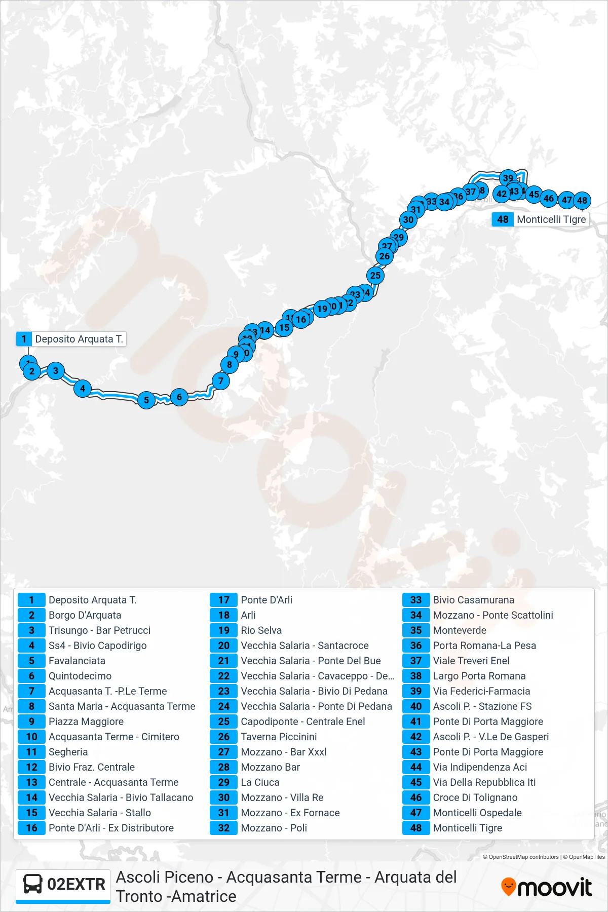Linea 02EXTR  bus (Monticelli Tigre) - Percorsi e fermate sulla mappa