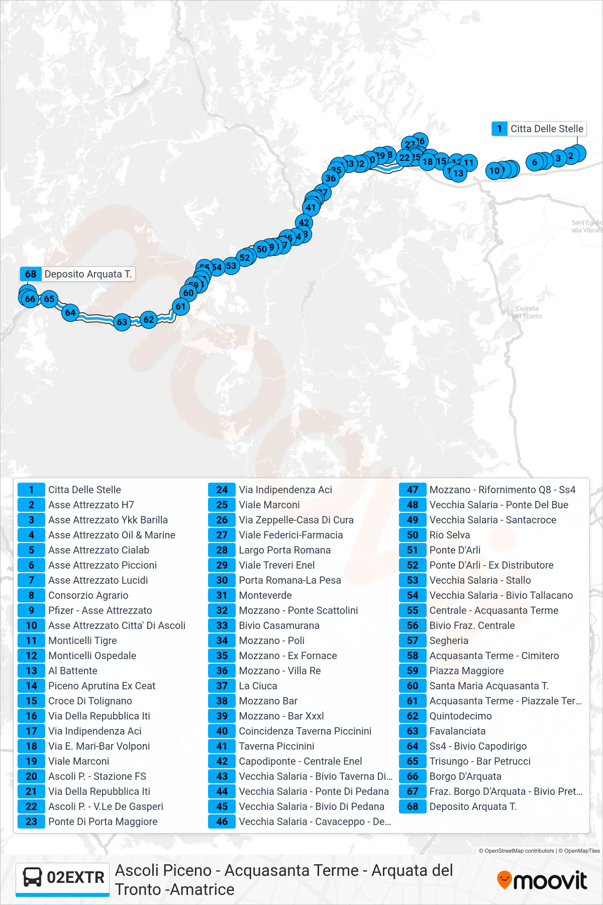 Linea 02EXTR  bus (Deposito Arquata T.) - Percorsi e fermate sulla mappa