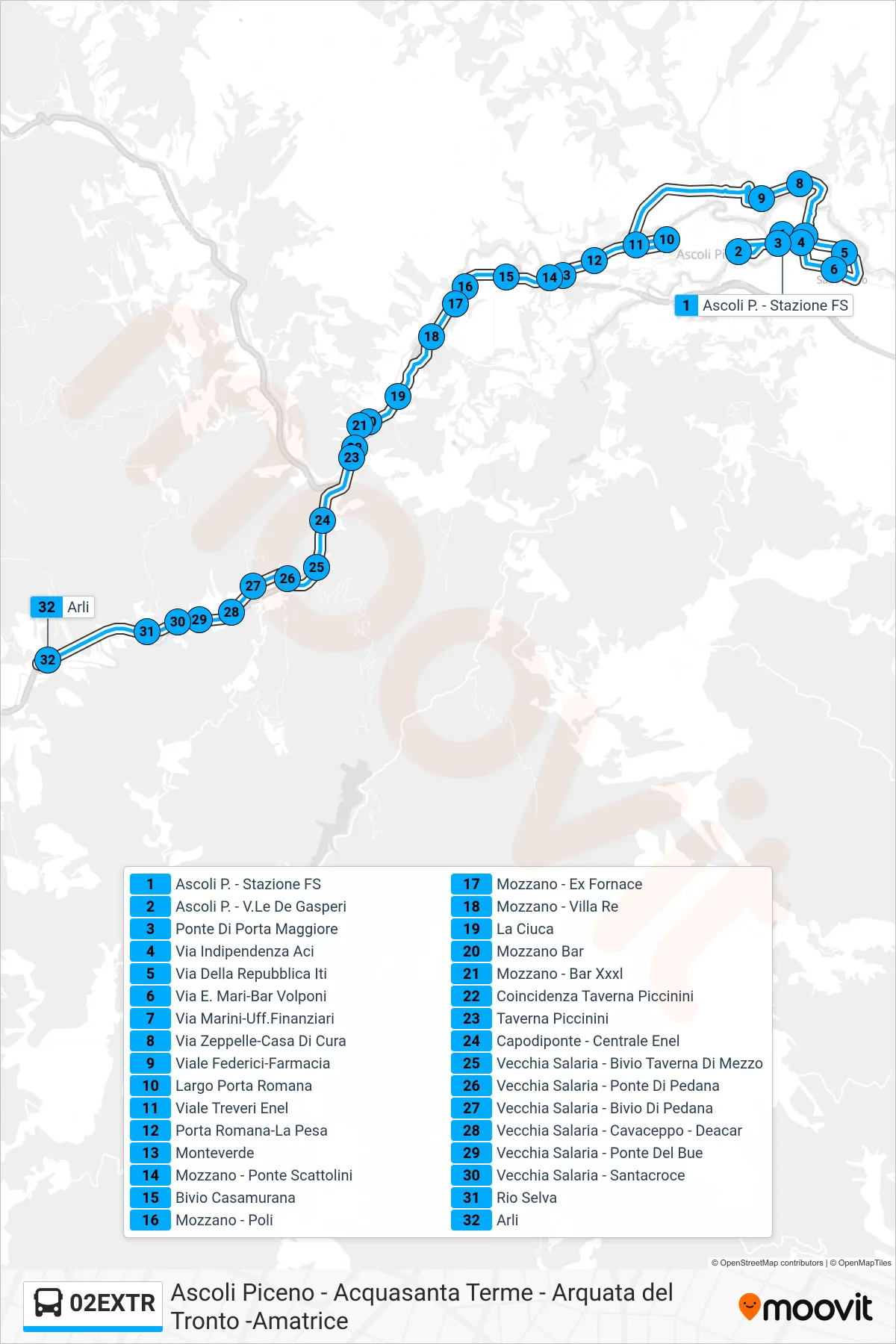 Linea 02EXTR bus (Arli) - Percorsi e fermate sulla mappa