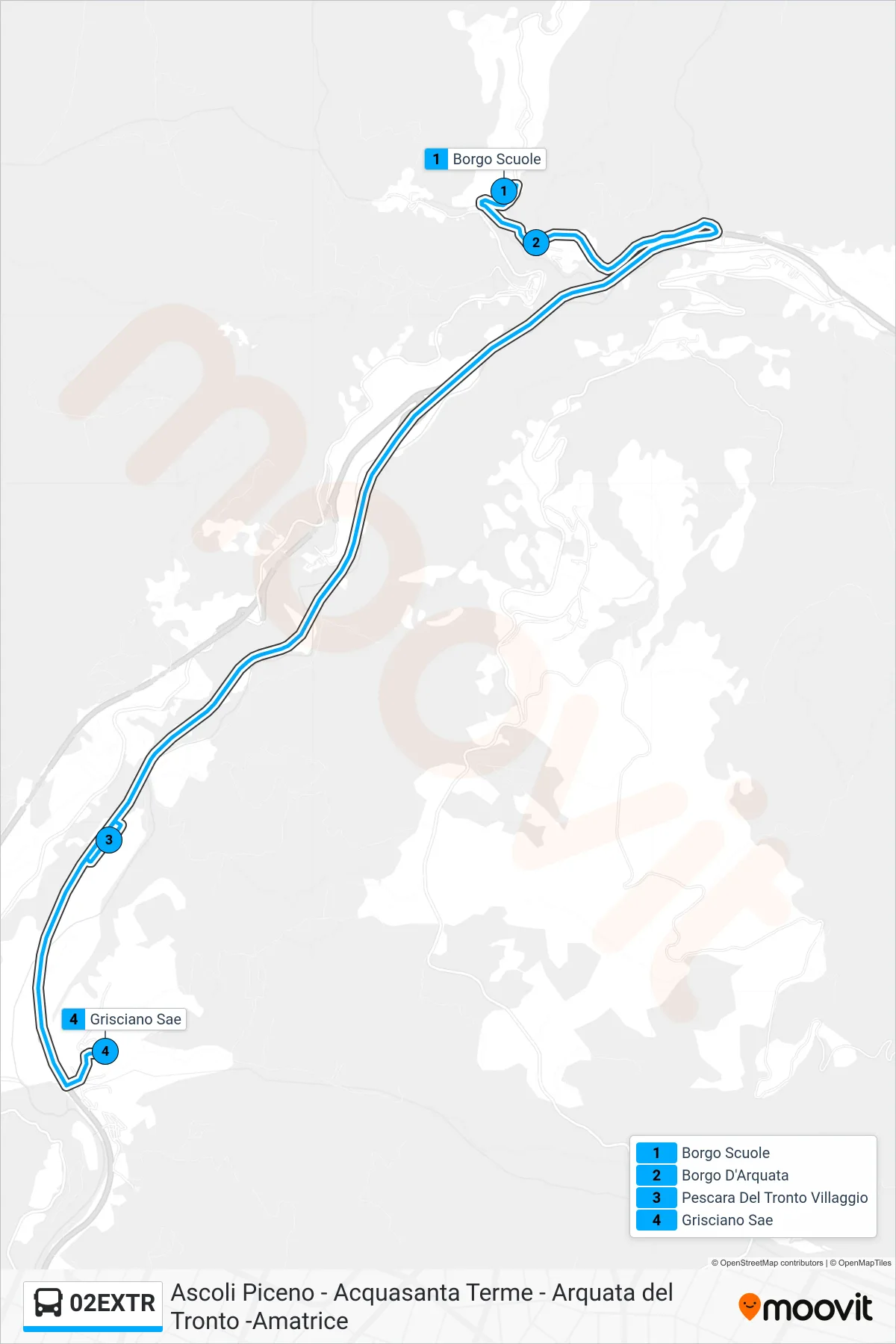 Linea 02EXTR bus (Grisciano Sae) - Percorsi e fermate sulla mappa