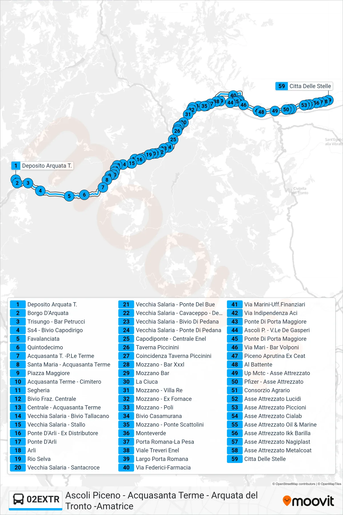 Linea 02EXTR bus (Citta Delle Stelle) - Percorsi e fermate sulla mappa
